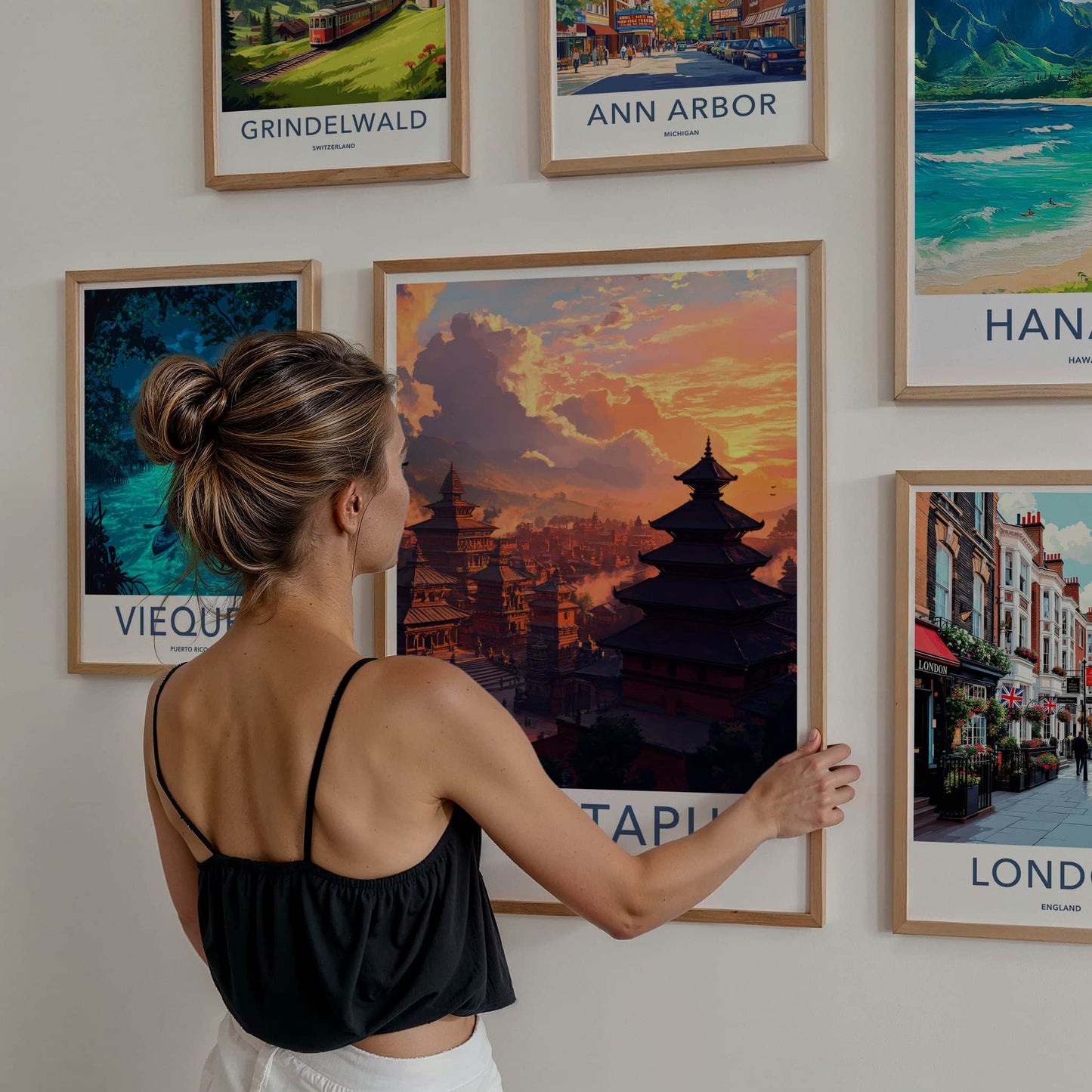 Bhaktapur Poster - Nepal Travel Art - Ancient Temple Sunset Wall Decor