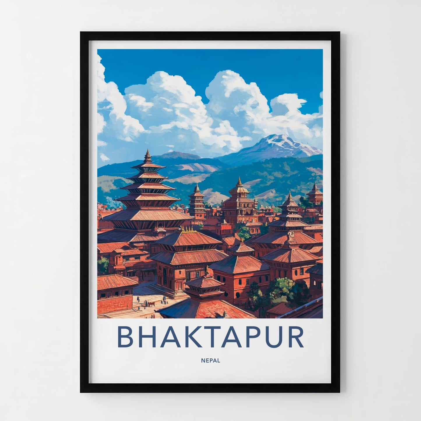 Bhaktapur Poster - Nepal Travel Art - Ancient Temple Town Home Decor