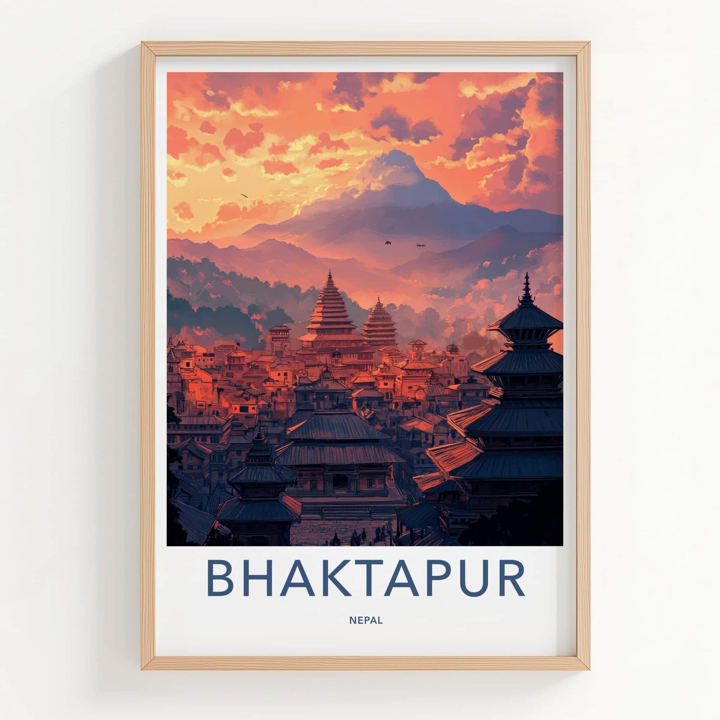 Bhaktapur Poster - Nepal Travel Art - Ancient Temples Sunset Home Decor