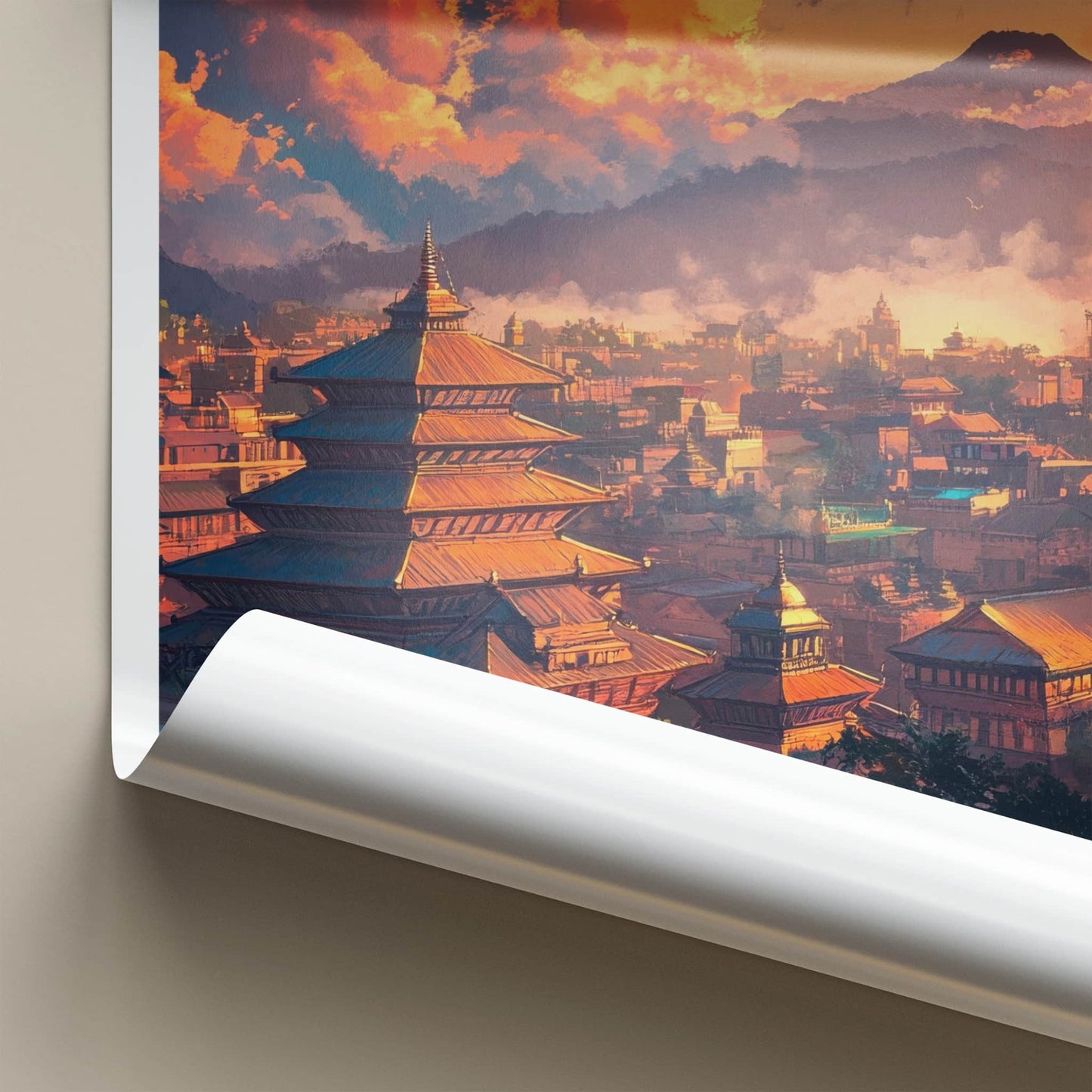 Bhaktapur Poster - Nepal Travel Art - Orange Sky Pagodas Home Decor
