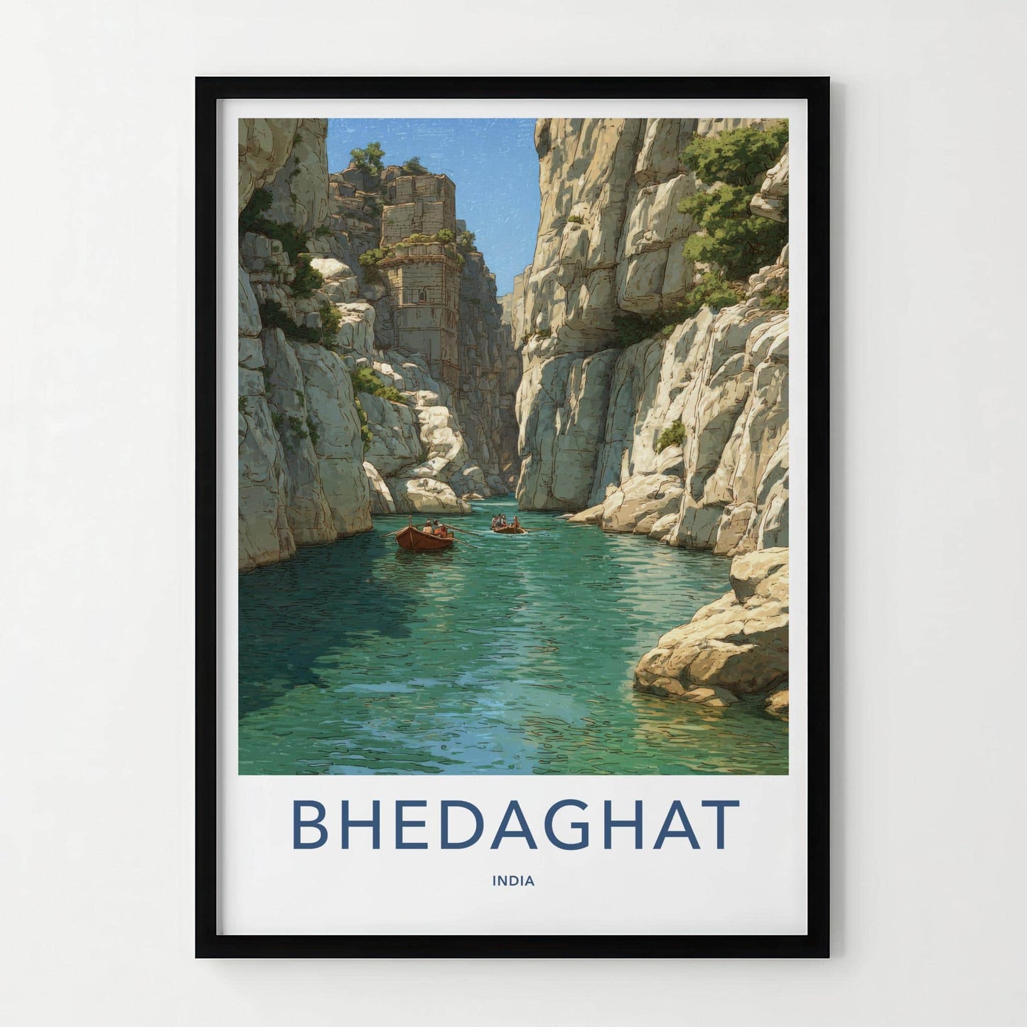 Bhedaghat Poster - India Travel Art - Madhya Pradesh Canyon Boats Wall Decor