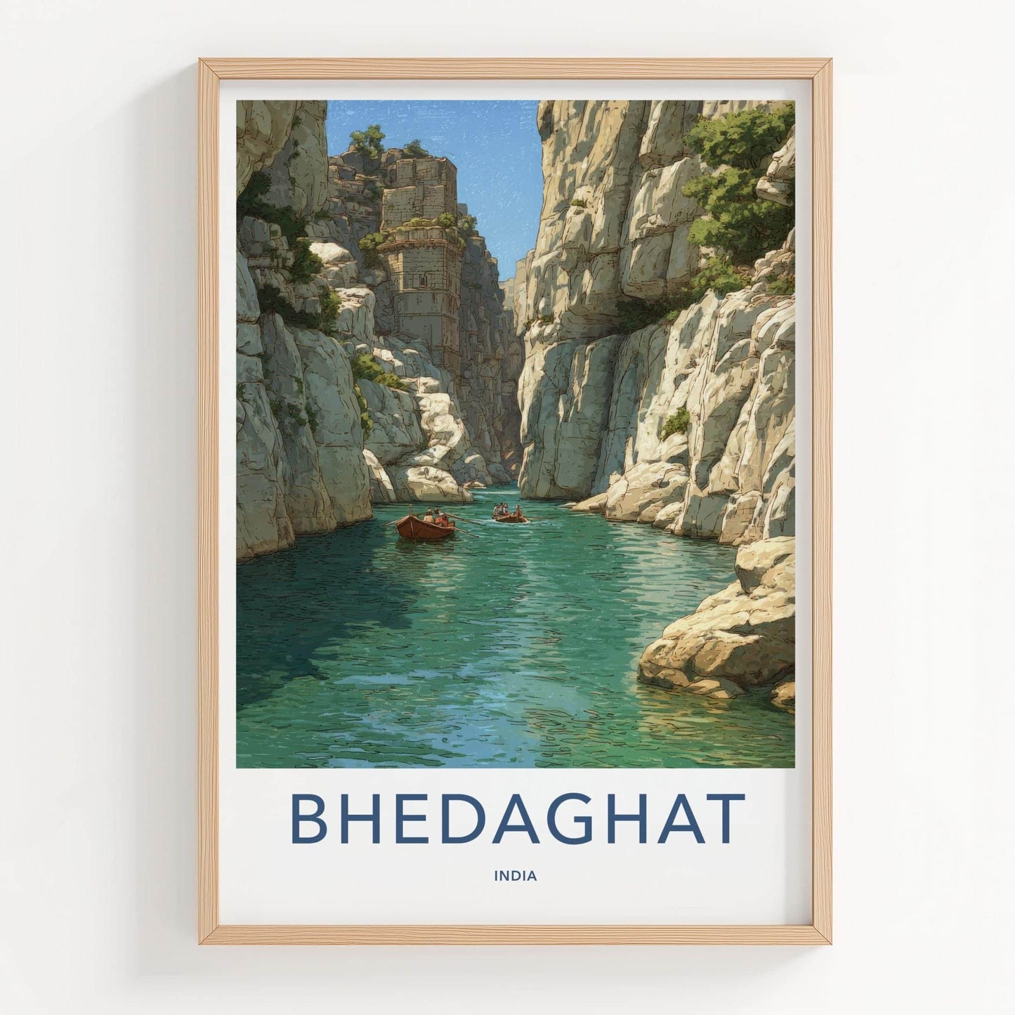 Bhedaghat Poster - India Travel Art - Madhya Pradesh Canyon Boats Wall Decor