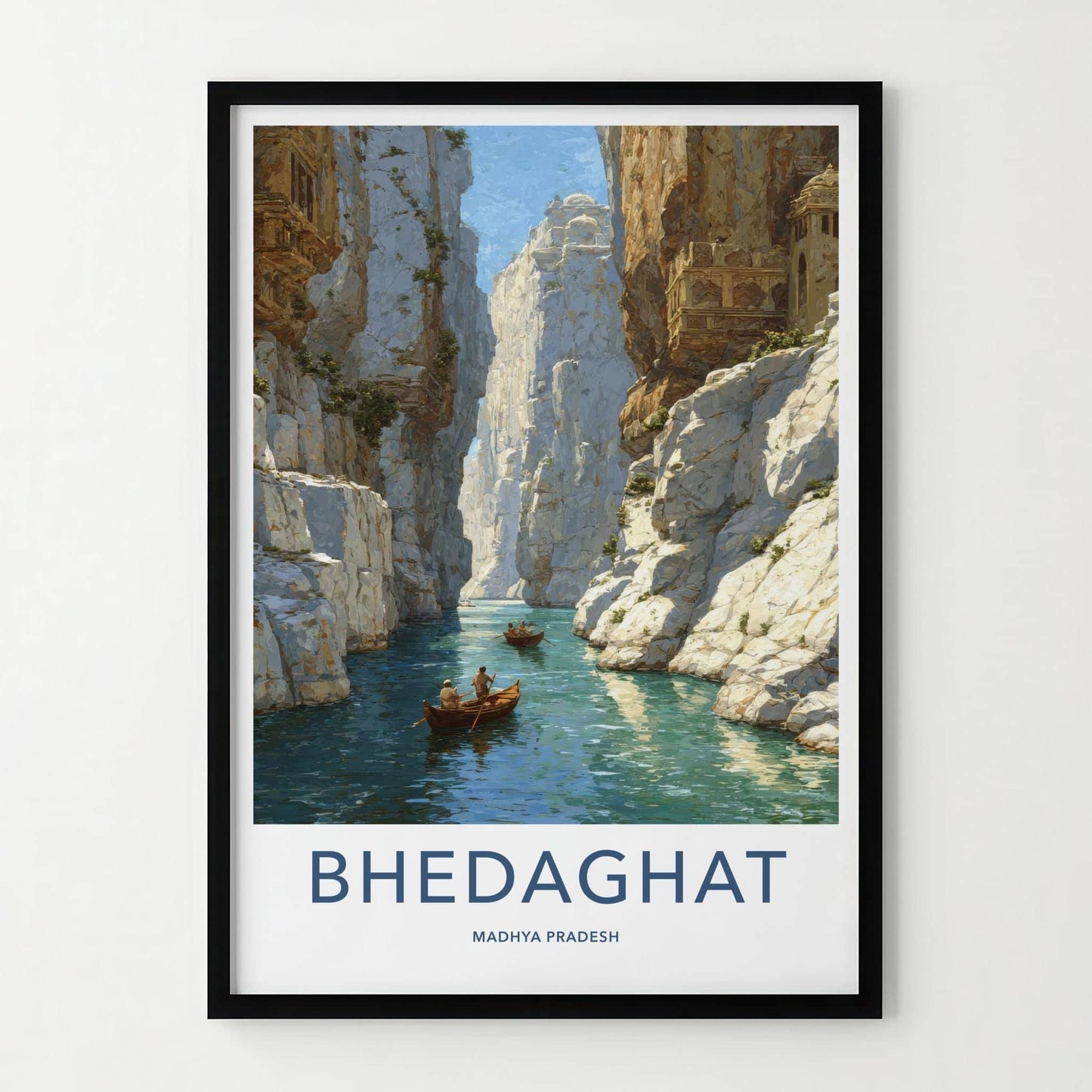 Bhedaghat Poster - India Travel Art - Madhya Pradesh Gorge Boats Wall Decor