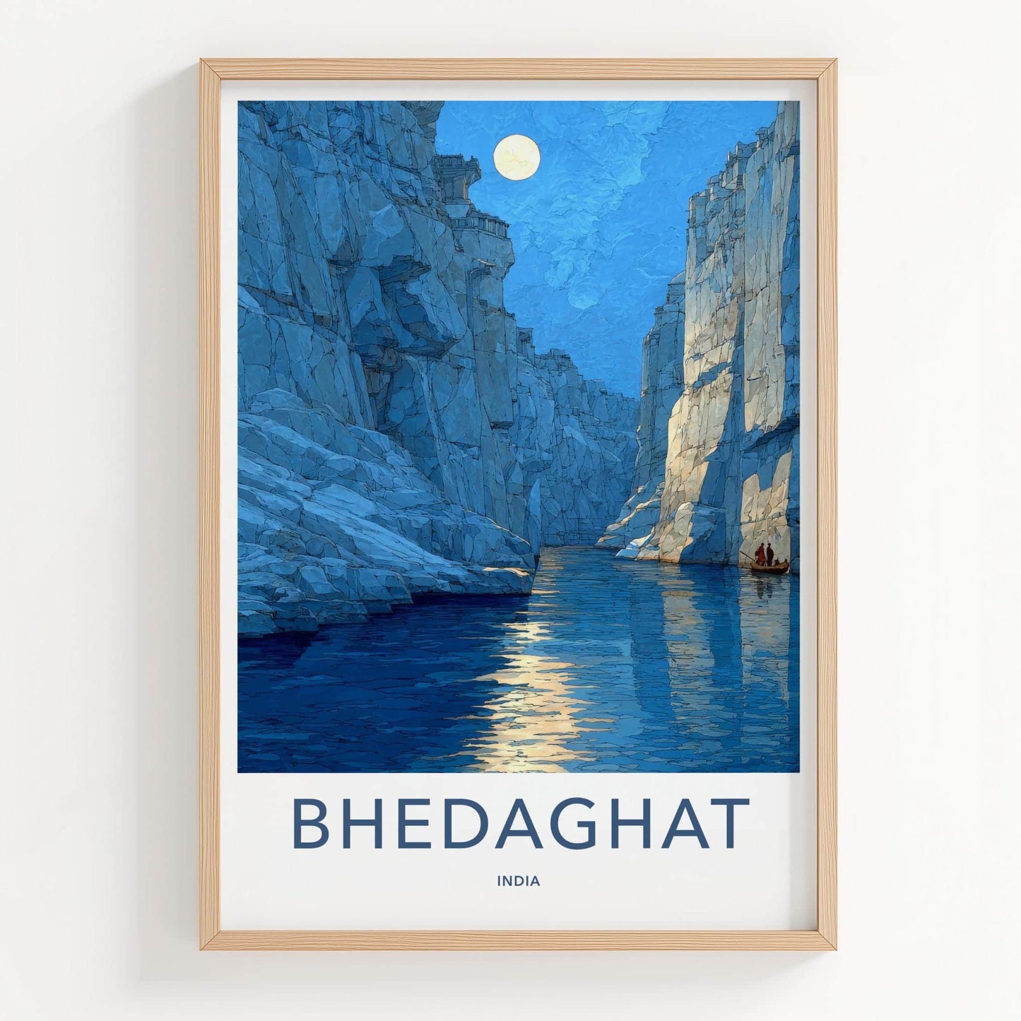 Bhedaghat Poster - India Travel Art - Madhya Pradesh Moonlit Gorge Home Decor