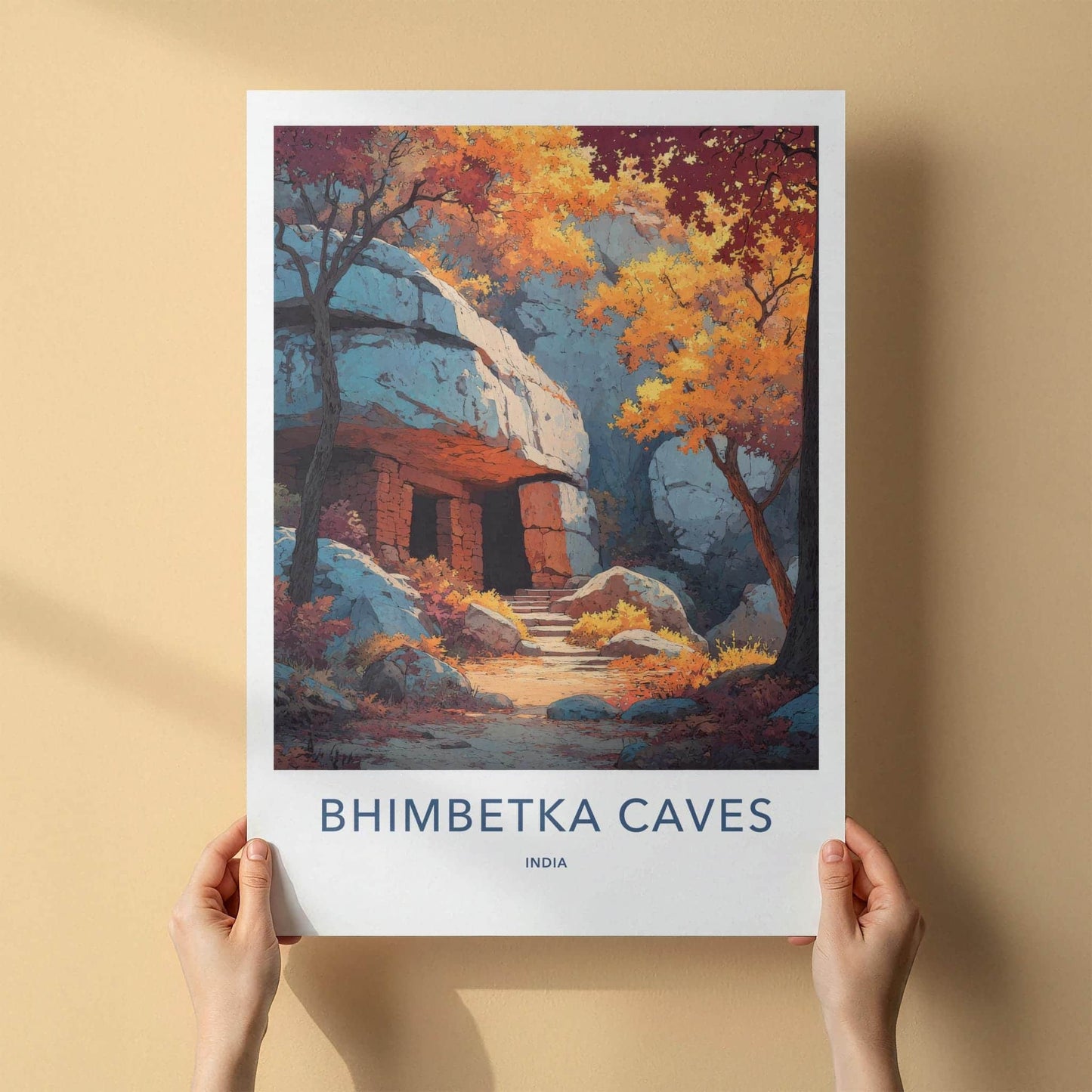 Bhimbetka Caves Poster - India Art Print - Madhya Pradesh Cave Steps Wall Decor