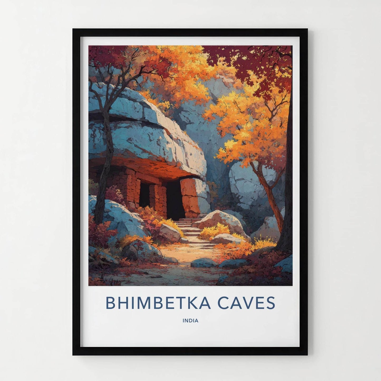 Bhimbetka Caves Poster - India Art Print - Madhya Pradesh Cave Steps Wall Decor