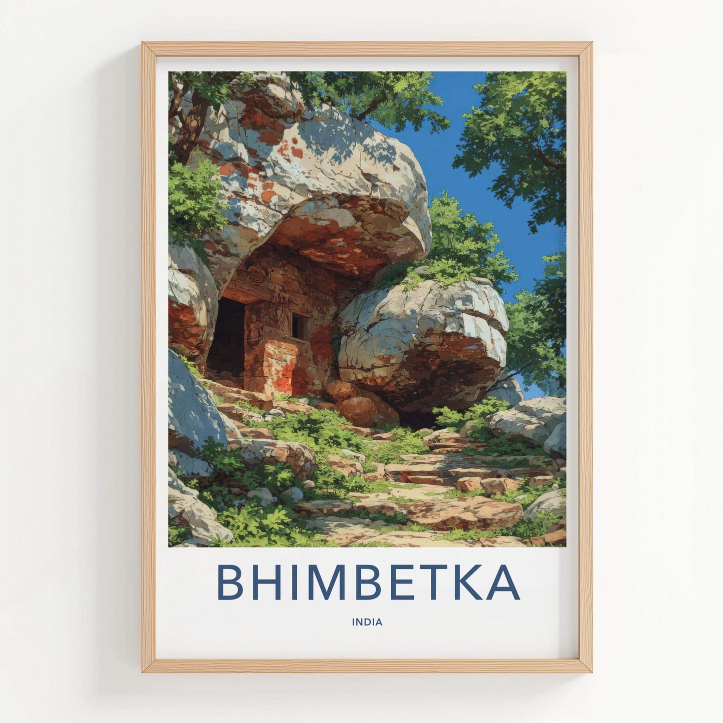 Bhimbetka Poster - India Travel Art - Madhya Pradesh Ancient Caves Entrance Home Decor