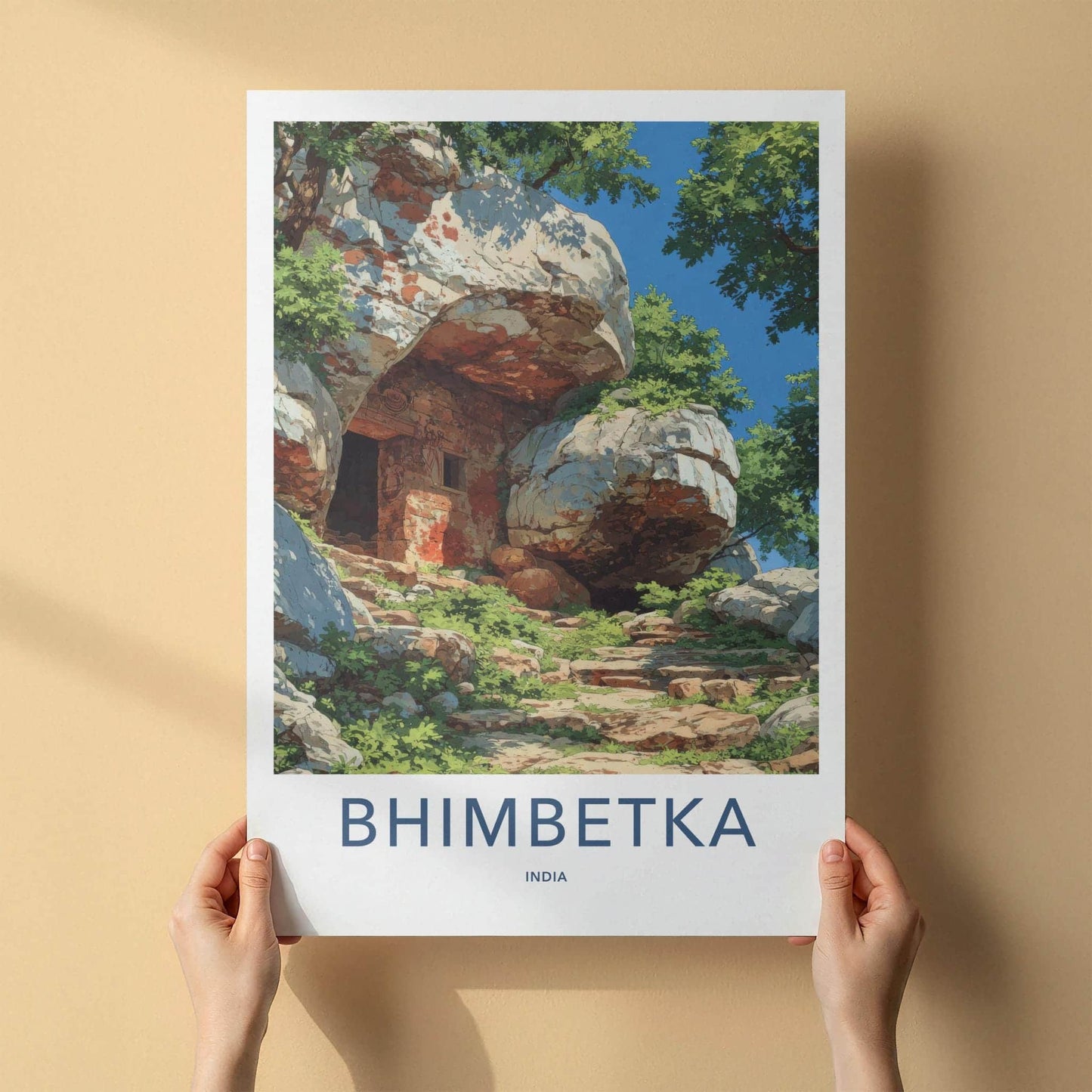 Bhimbetka Poster - India Travel Art - Madhya Pradesh Ancient Caves Entrance Home Decor