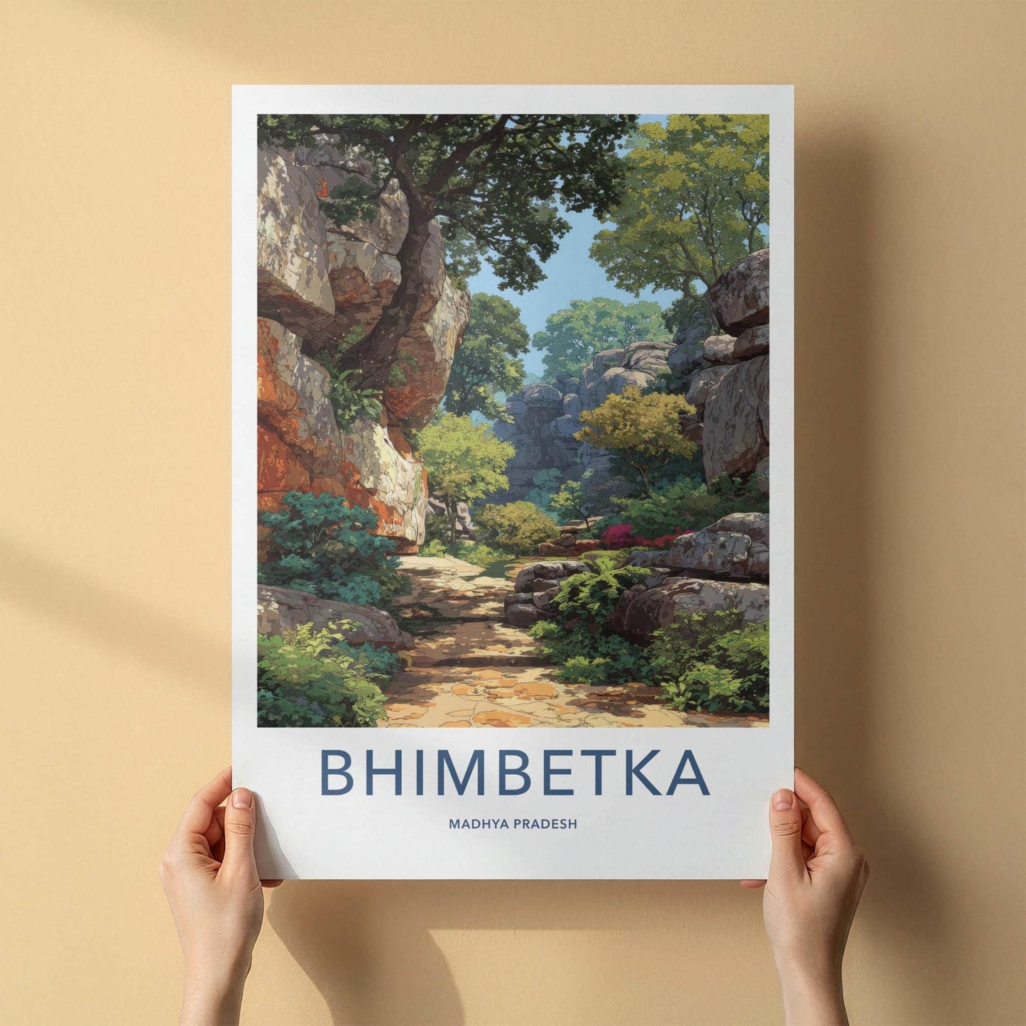 Bhimbetka Poster - India Travel Art - Madhya Pradesh Ancient Forest Path Home Decor
