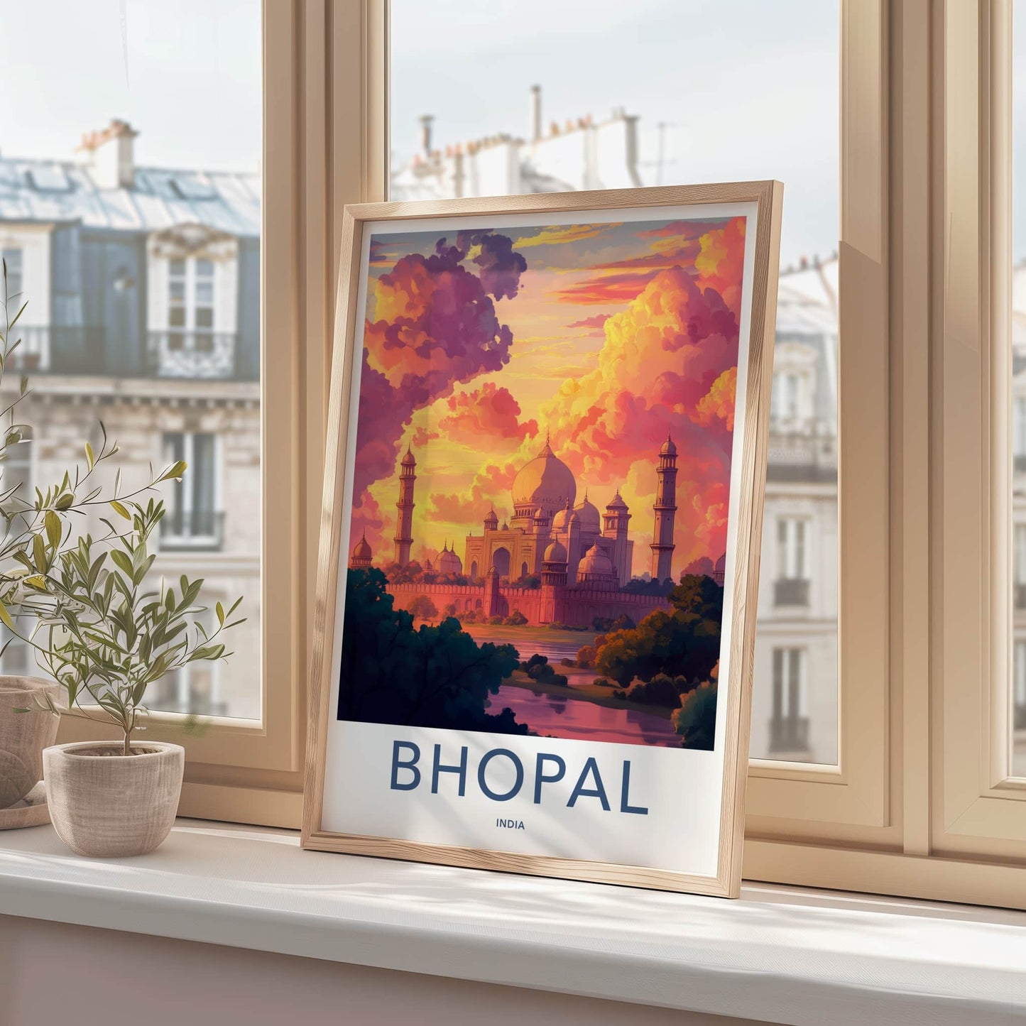 Bhopal Poster - India Travel Art - Madhya Pradesh Golden Sunset Palace Home Decor