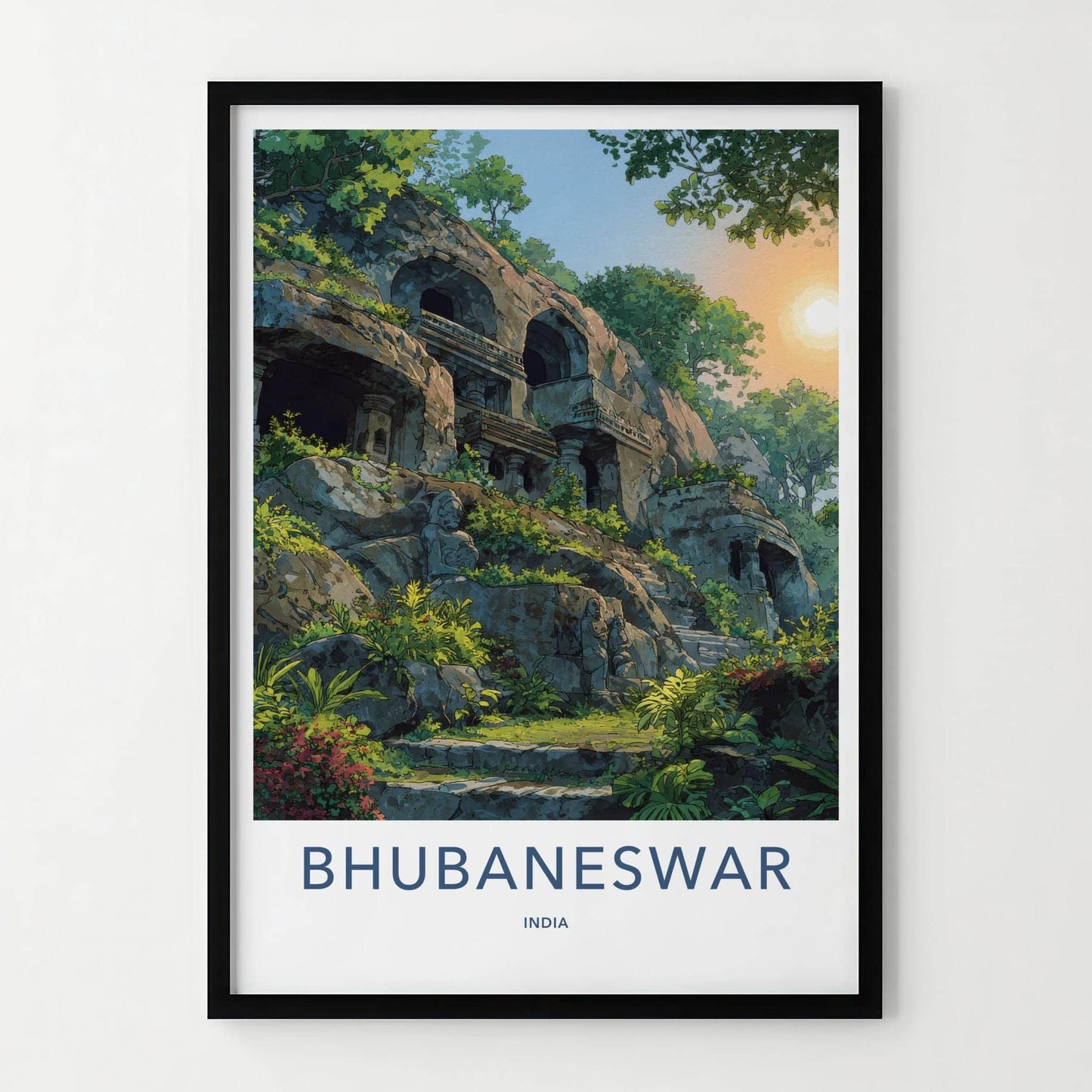 Bhubaneswar Poster - India Travel Art - Odisha ancient caves Home Decor