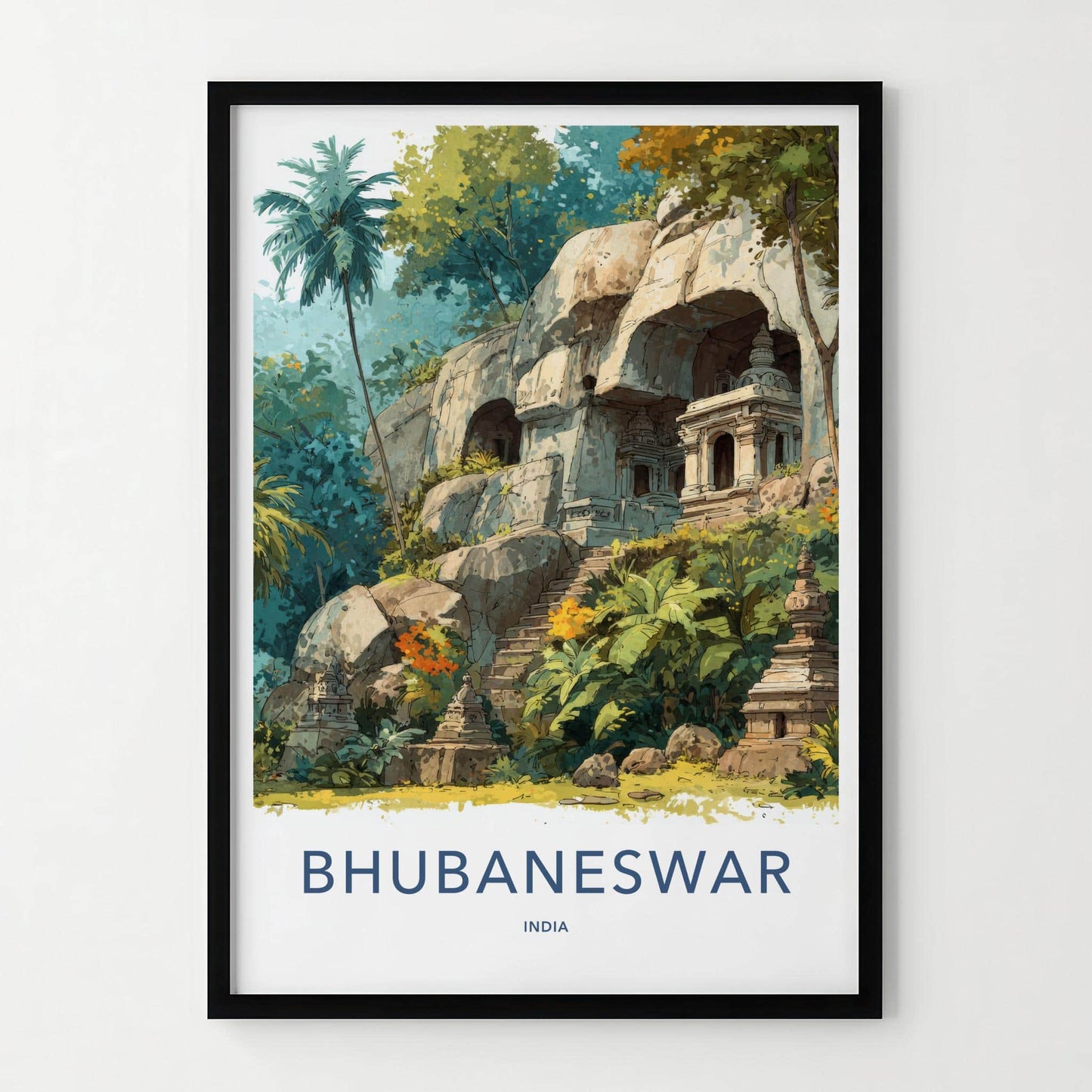Bhubaneswar Poster - India Travel Art - Odisha Jungle Rock Temples Home Decor