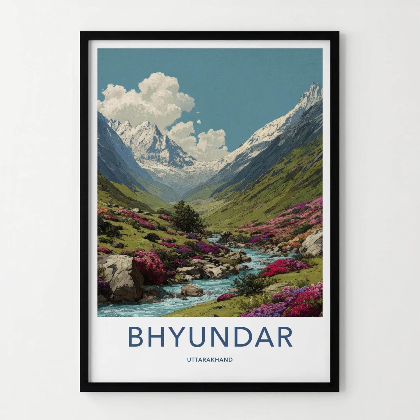 Bhyundar Poster - India Travel Art - Uttarakhand Valley Flowers Home Decor