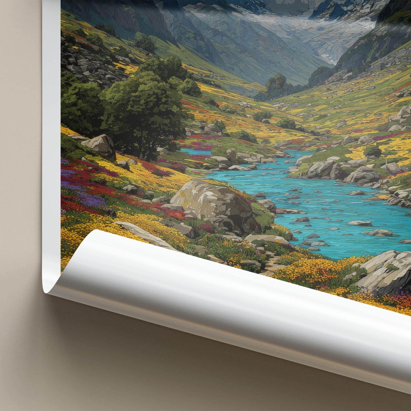Bhyundar Valley Poster - India Art Print - Uttarakhand Vibrant floral valley Wall Decor