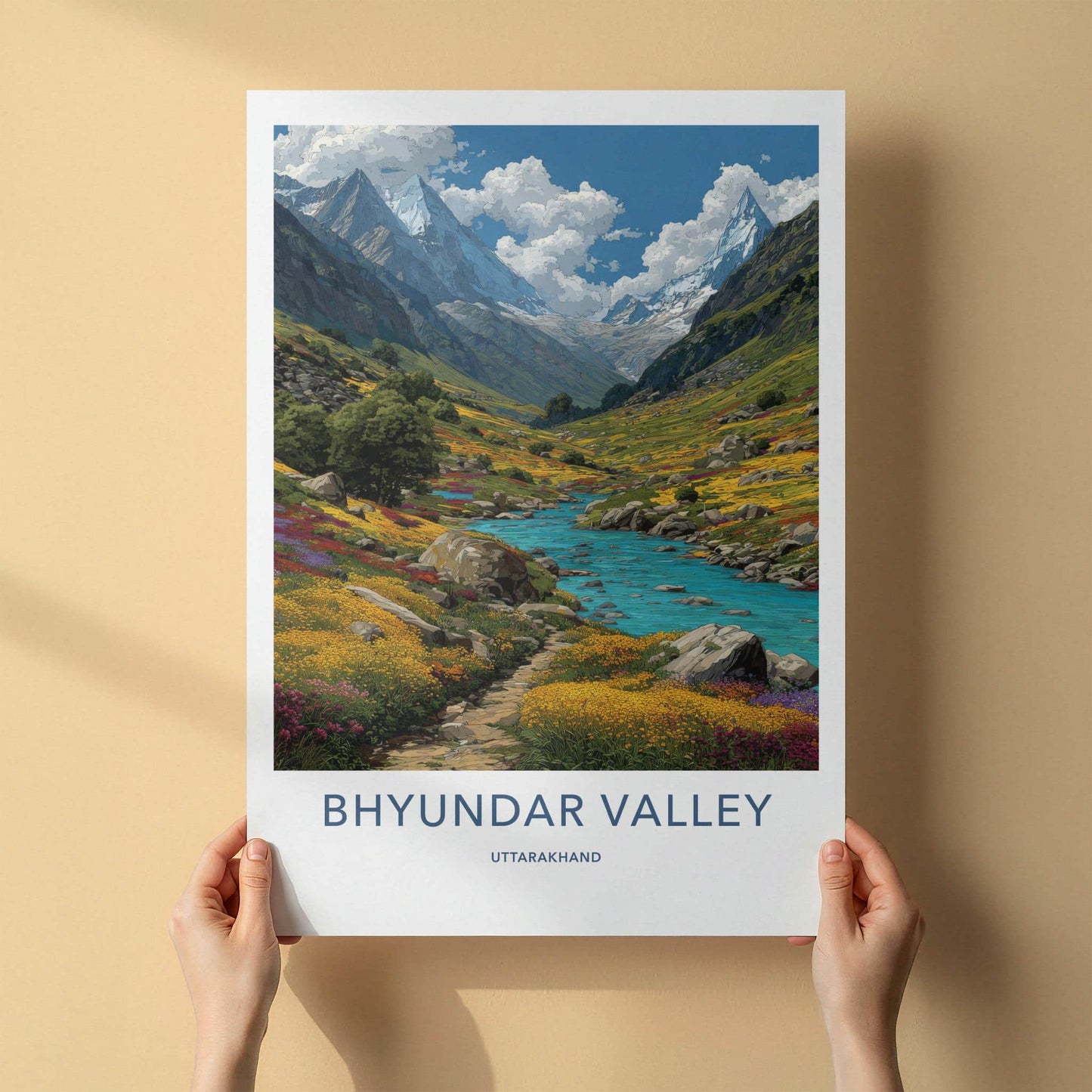 Bhyundar Valley Poster - India Art Print - Uttarakhand Vibrant floral valley Wall Decor