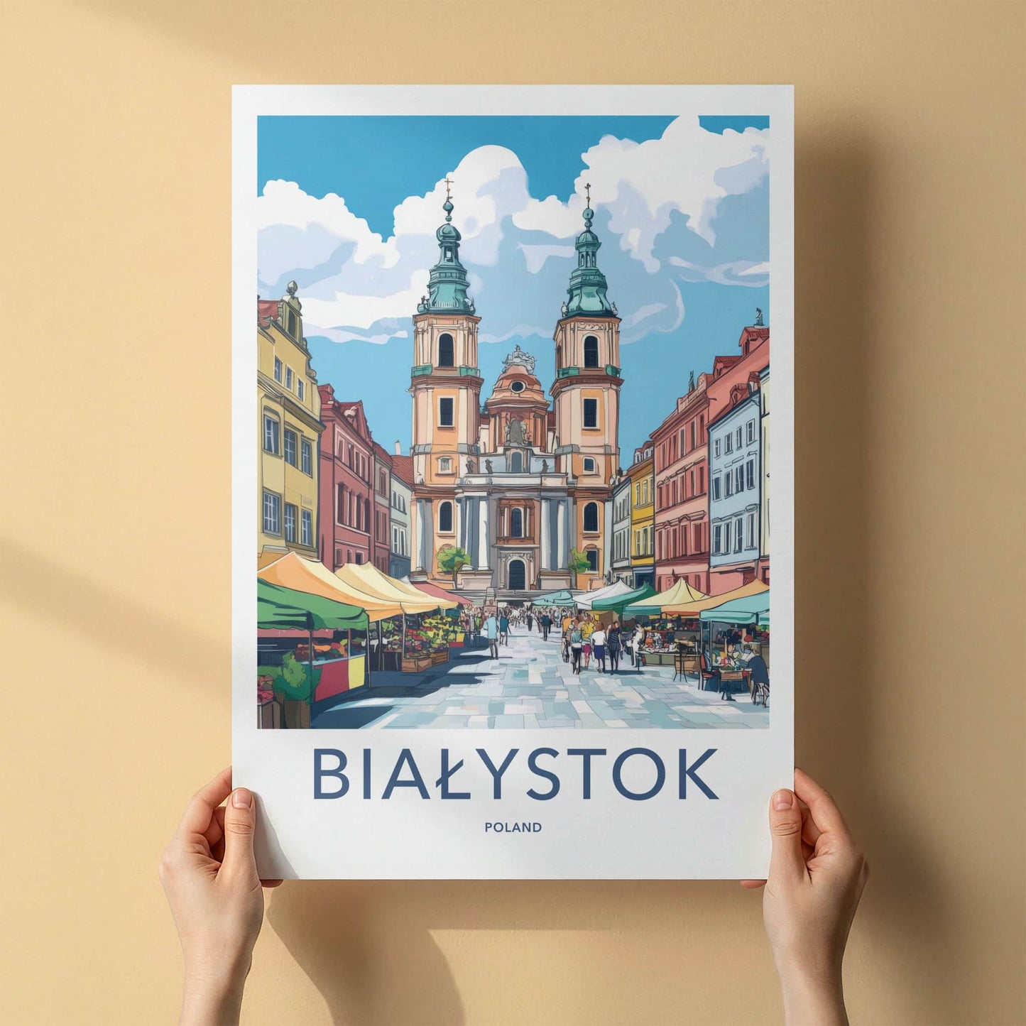 Bialystok Poster - Poland Travel Art - Historic Church Market Home Decor