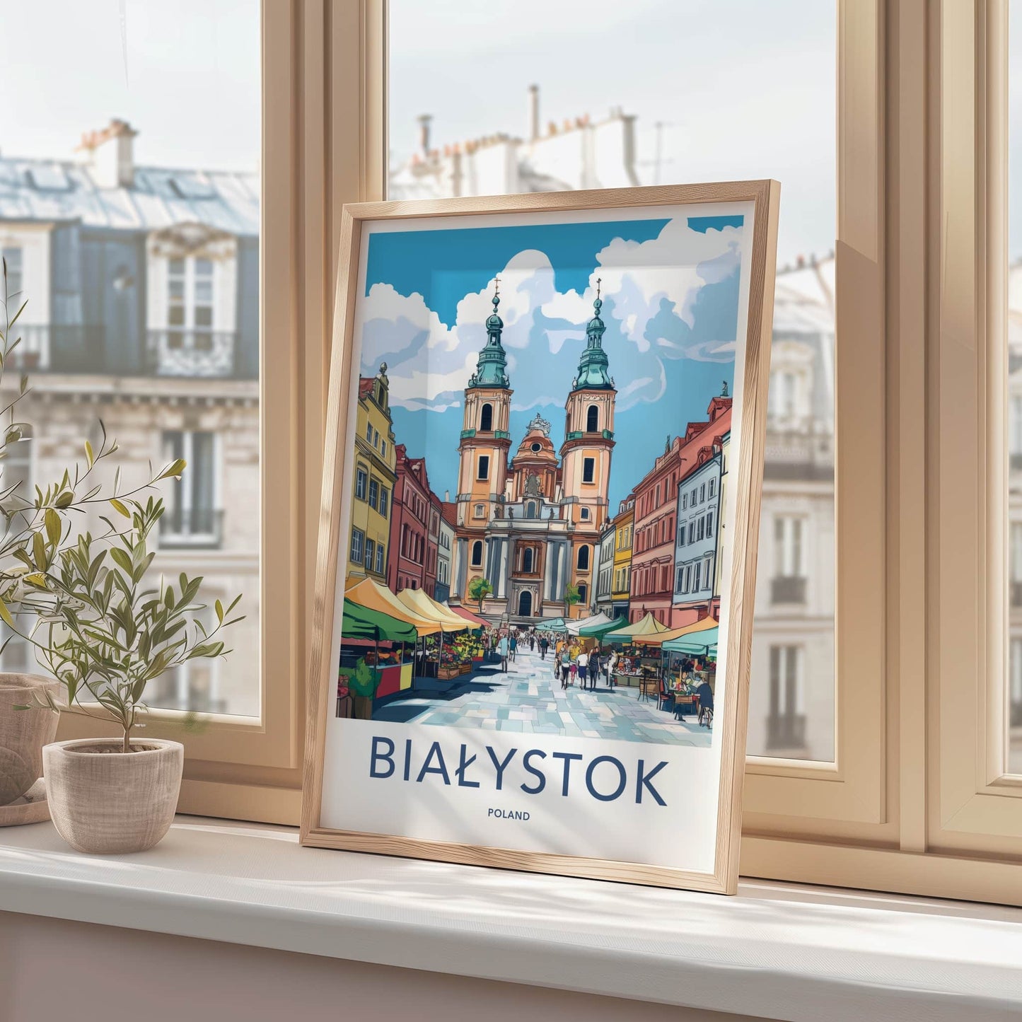 Bialystok Poster - Poland Travel Art - Historic Church Market Home Decor