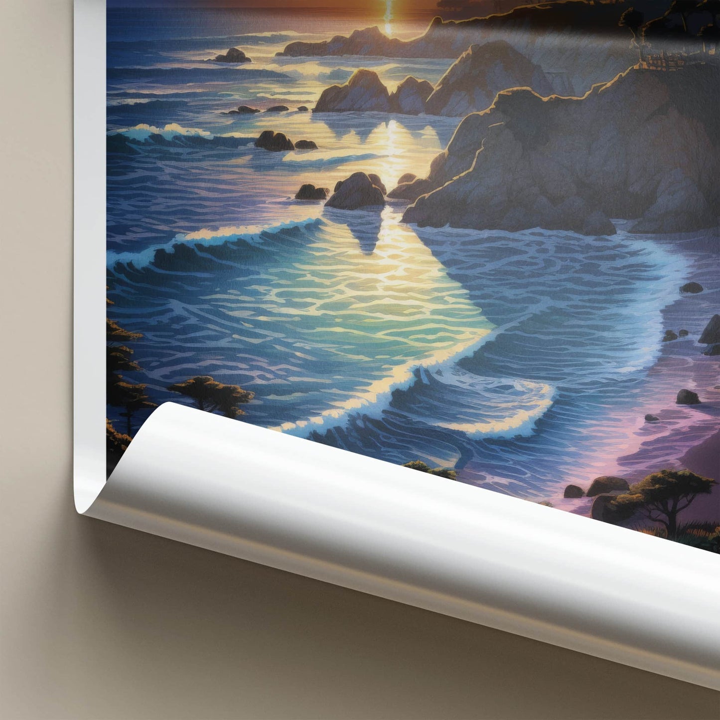 Big Sur Poster - California Travel Art - Coastal Sunset Waves Wall Decor