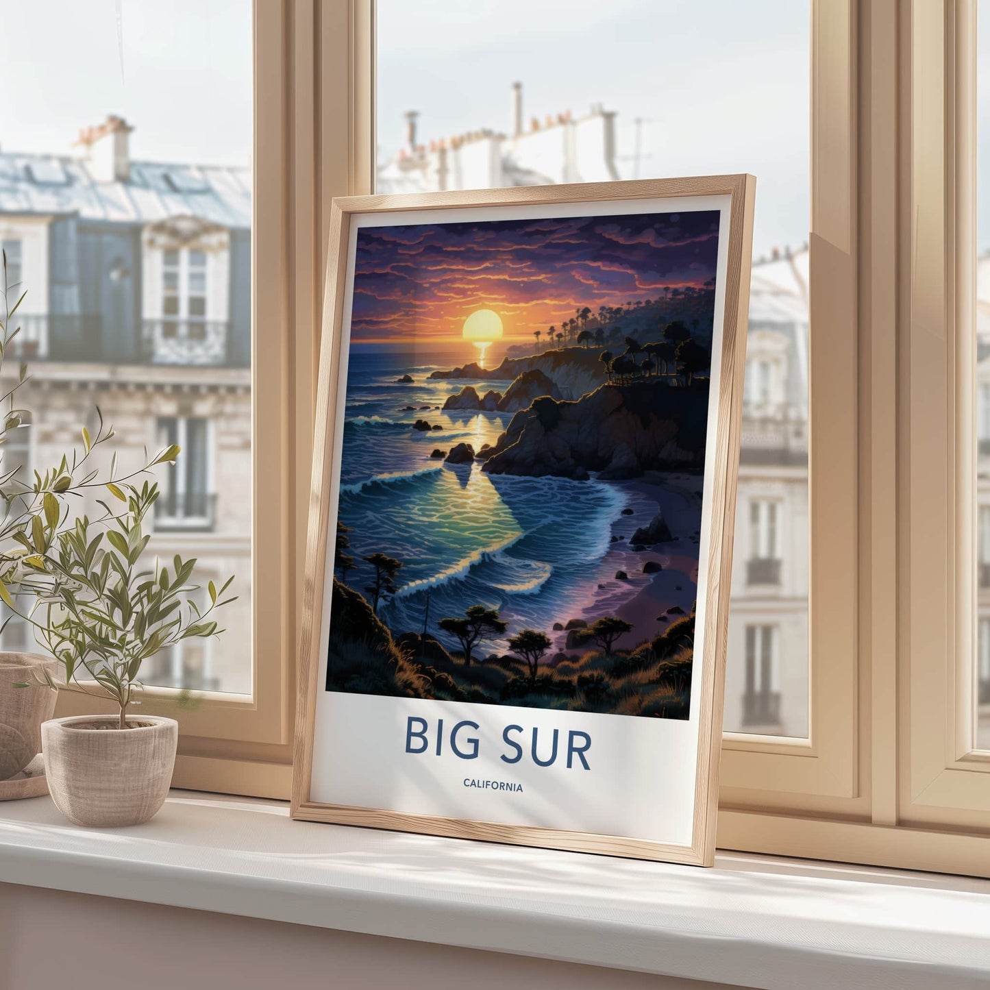 Big Sur Poster - California Travel Art - Coastal Sunset Waves Wall Decor