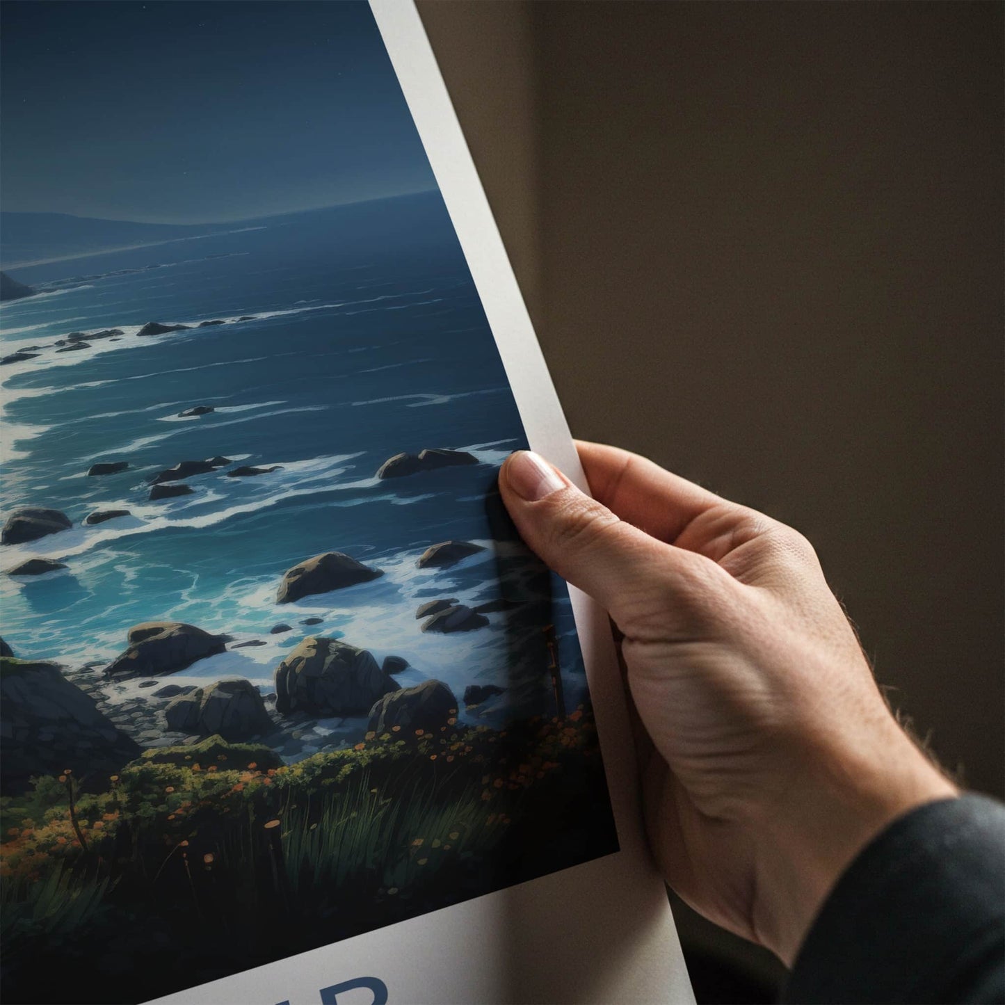 Big Sur Poster - California Travel Art - Moonlit Ocean Waves Wall Decor