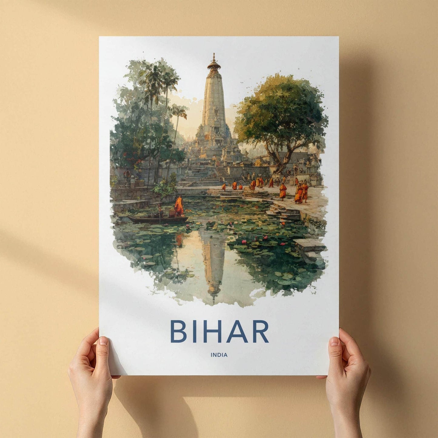 Bihar Poster - India Travel Art - Bihar Temple Lily Pond Wall Decor