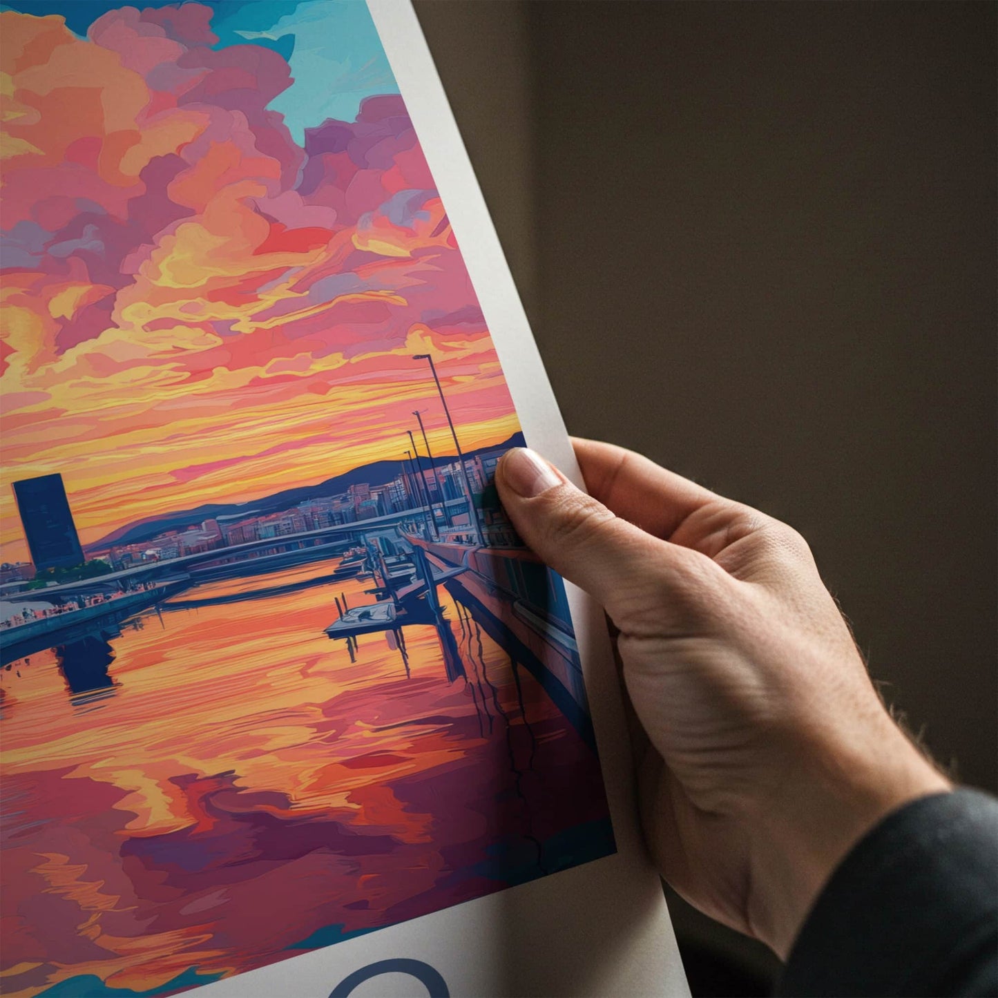 Bilbao Poster - Spain Travel Art - Guggenheim River Sunset Home Decor