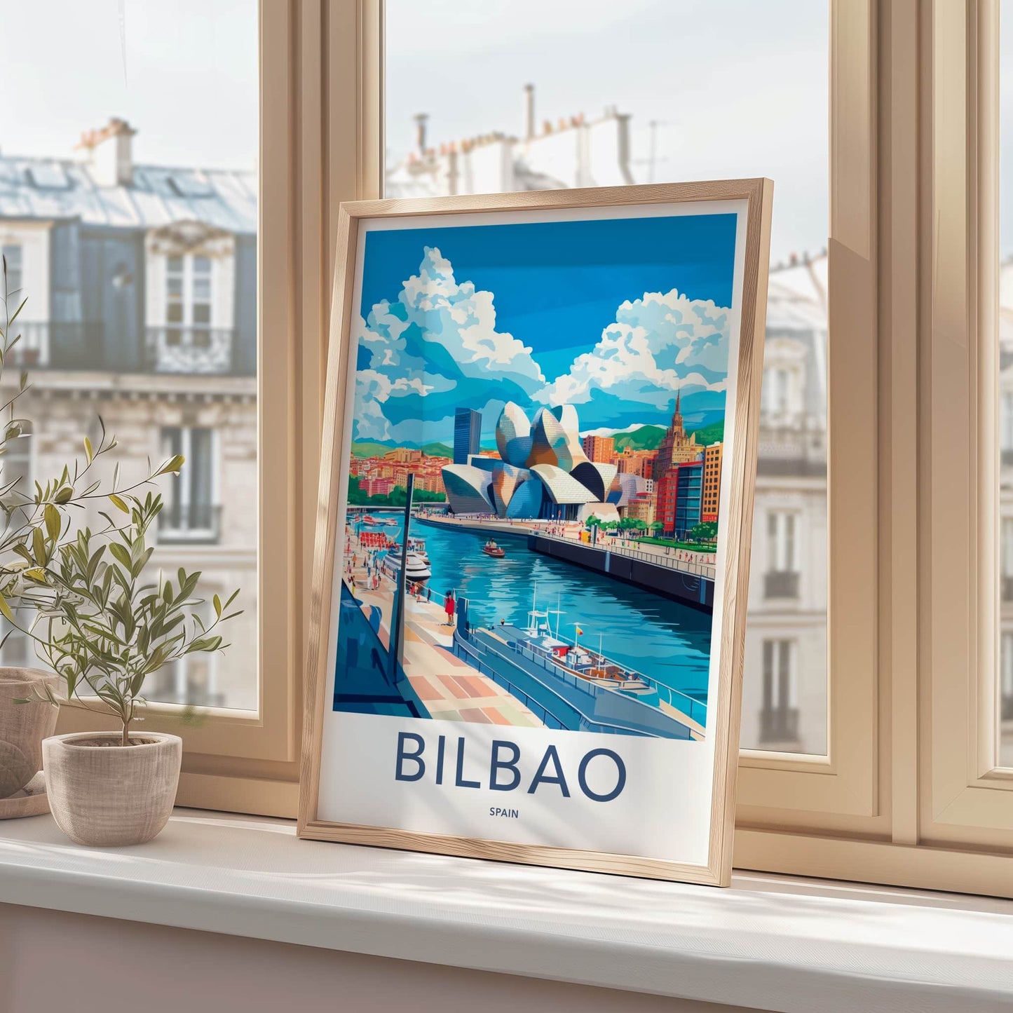 Bilbao Poster - Spain Travel Art - Guggenheim Riverfront Museum Home Decor