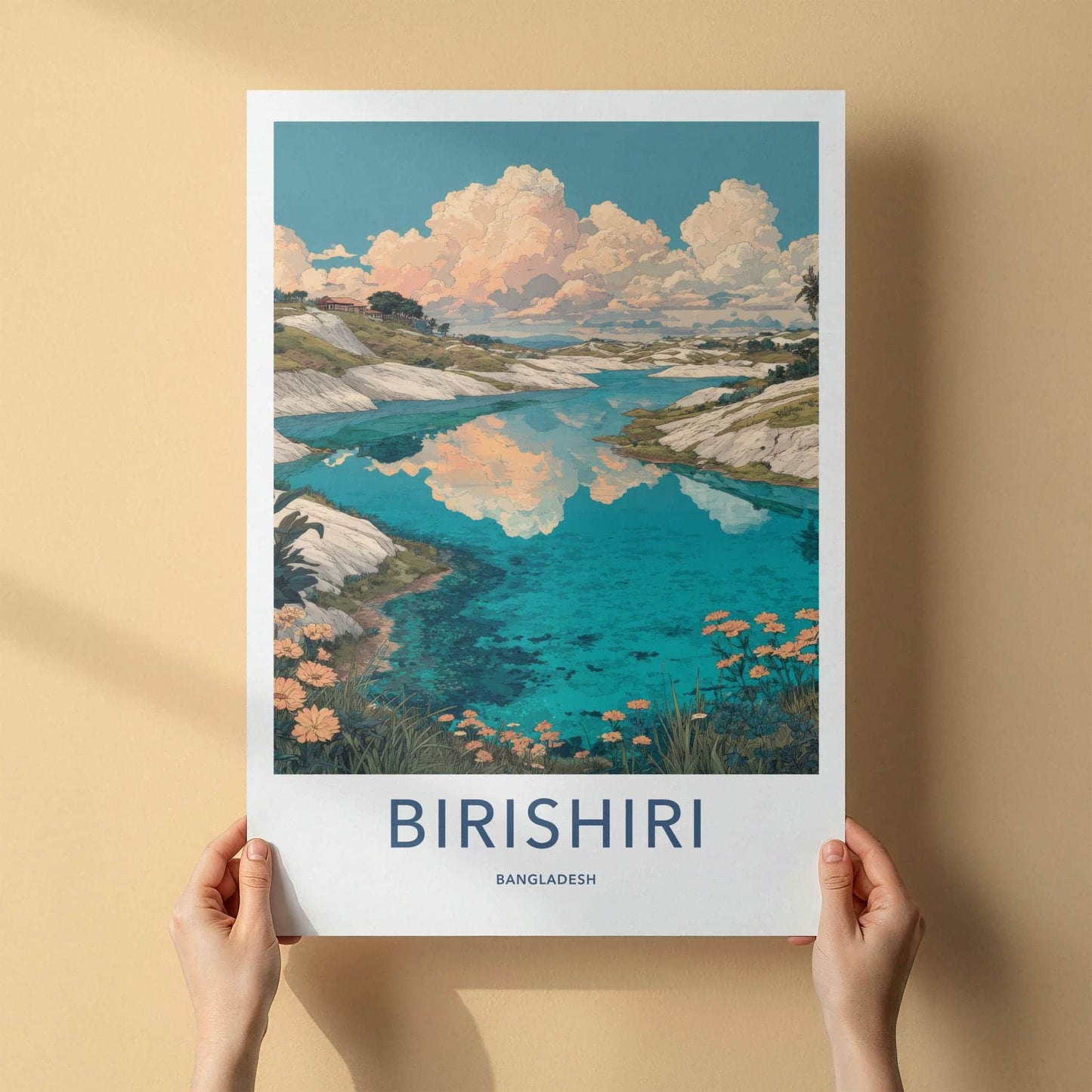 Birishiri Poster - Bangladesh Travel Art - Cloud Reflecting Lake Home Decor