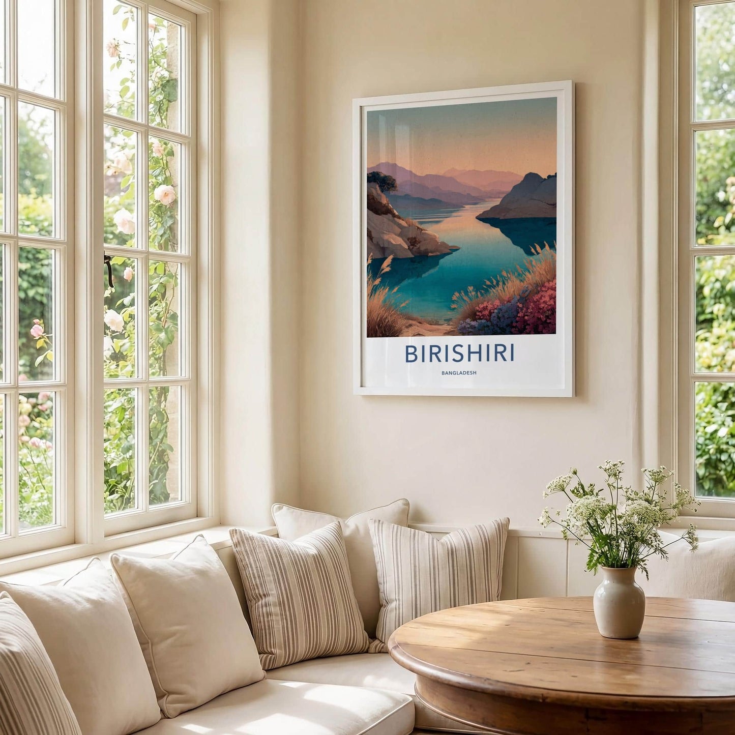 Birishiri Poster - Bangladesh Travel Art - Pastel Mountain Waters Home Decor