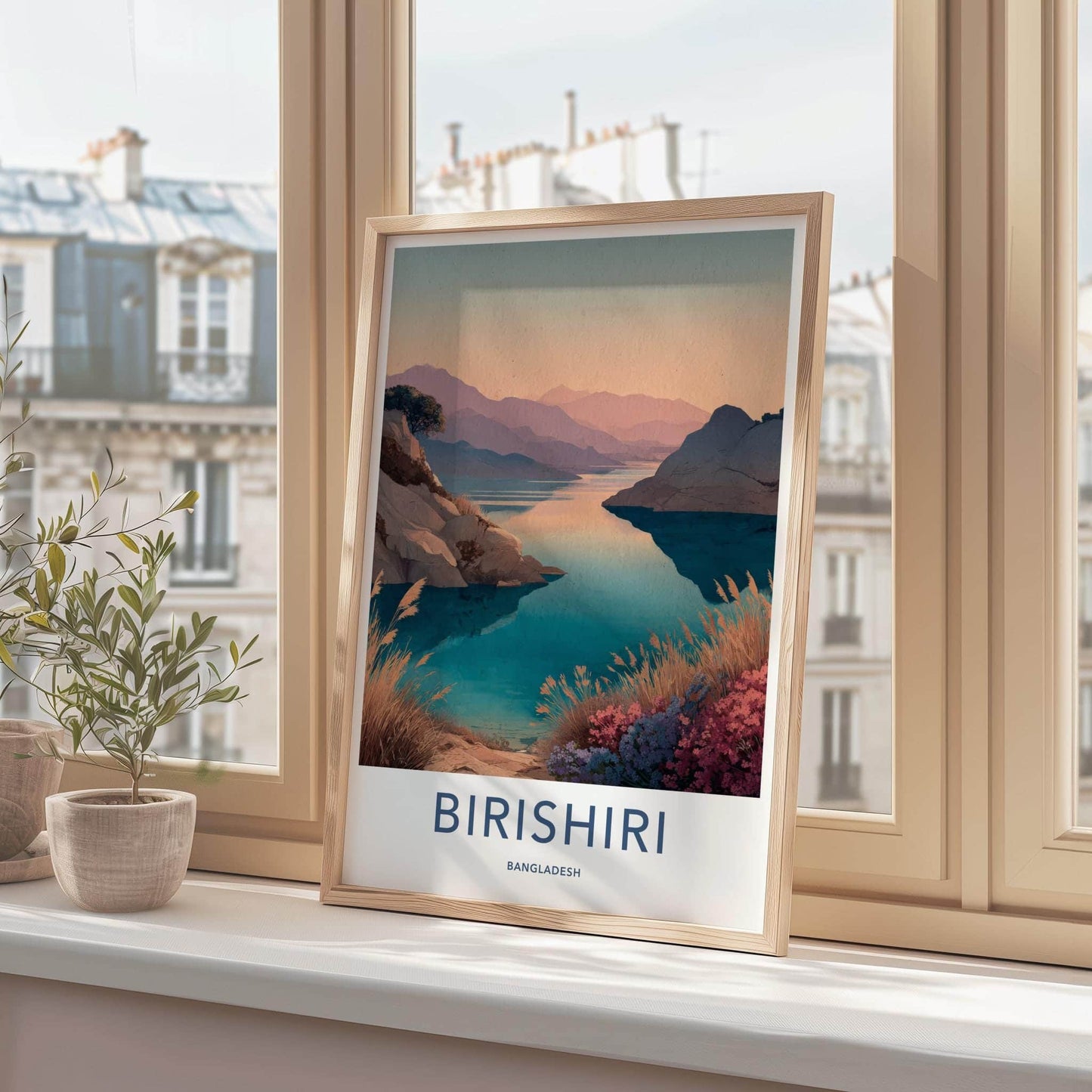 Birishiri Poster - Bangladesh Travel Art - Pastel Mountain Waters Home Decor