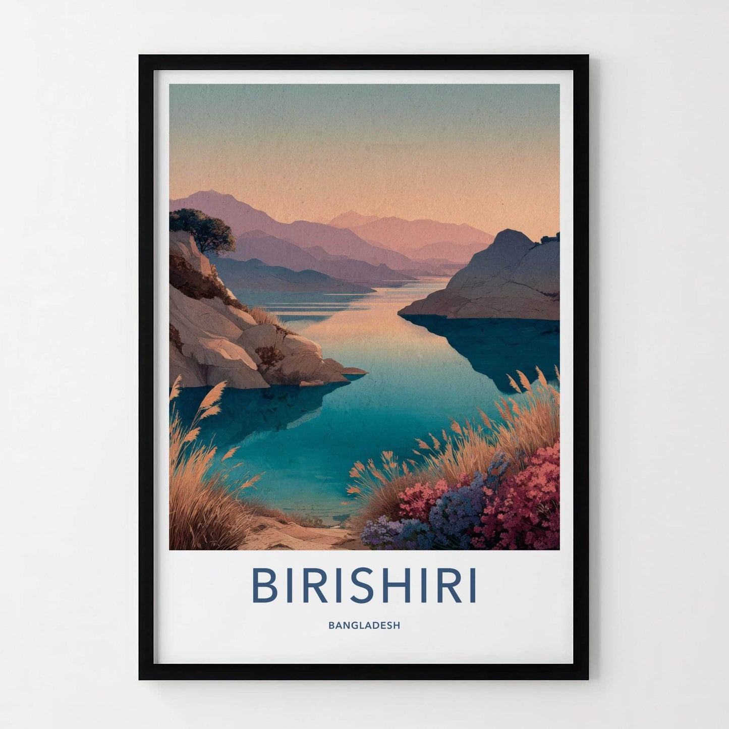 Birishiri Poster - Bangladesh Travel Art - Pastel Mountain Waters Home Decor