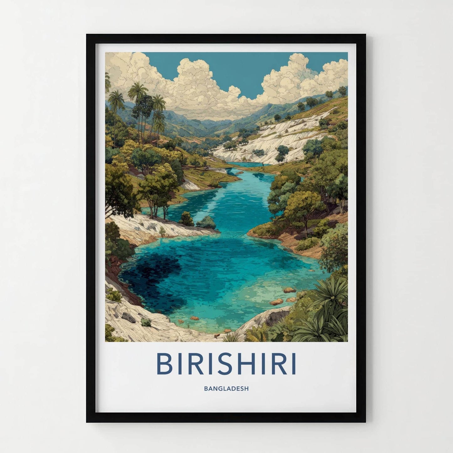 Birishiri Poster - Bangladesh Travel Art - Turquoise Water Valley Wall Decor