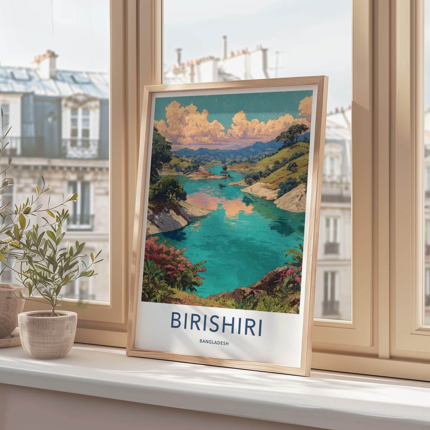 Birishiri Poster - Bangladesh Travel Art - Vibrant river hills Home Decor