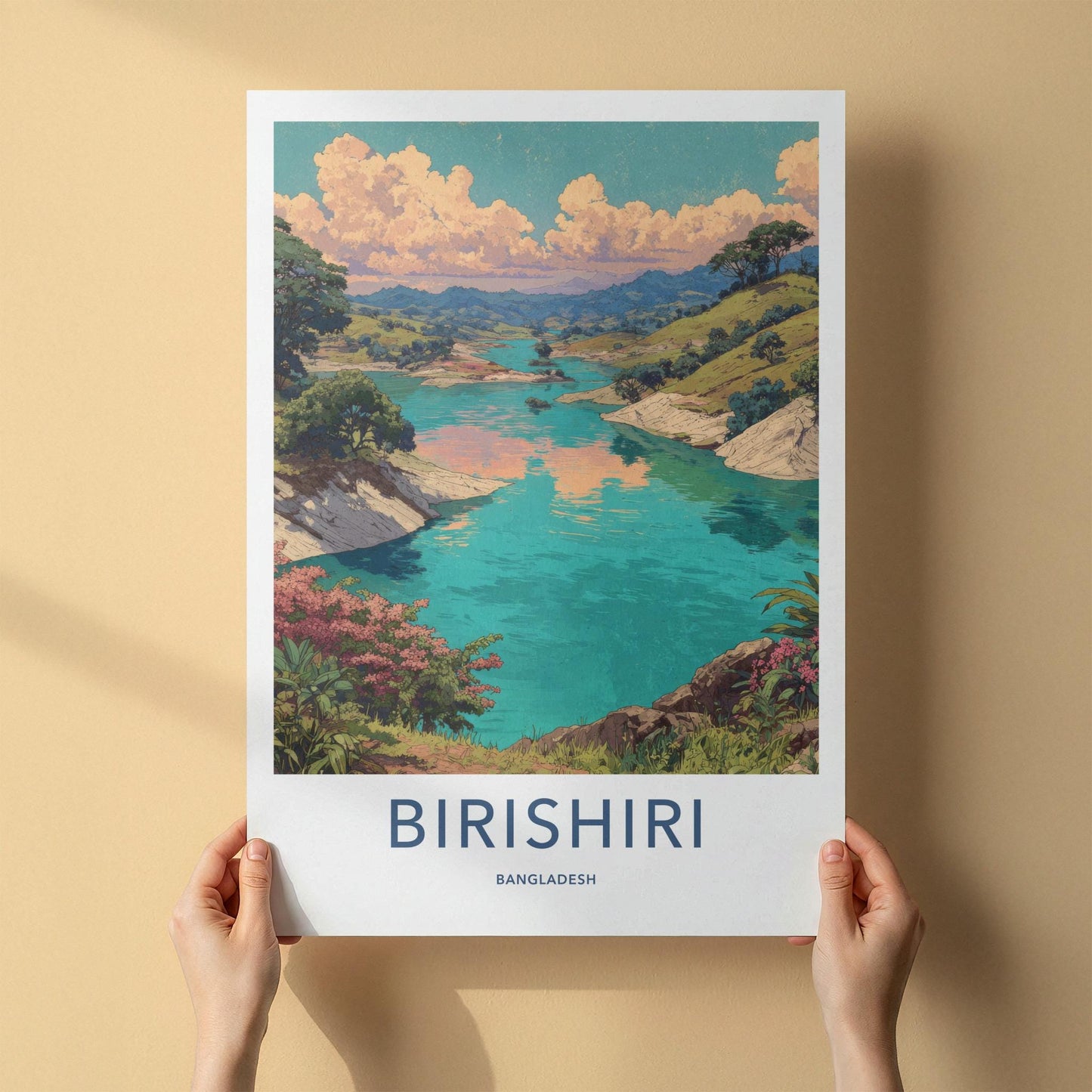 Birishiri Poster - Bangladesh Travel Art - Vibrant river hills Home Decor