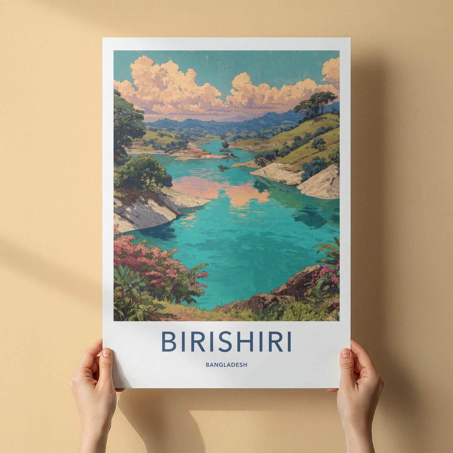 Birishiri Poster - Bangladesh Travel Art - Vibrant river hills Home Decor