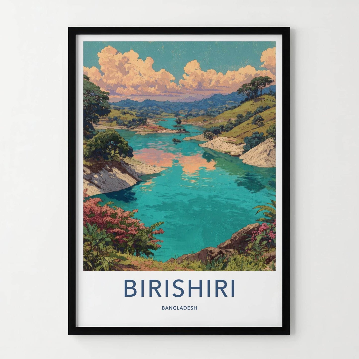 Birishiri Poster - Bangladesh Travel Art - Vibrant river hills Home Decor