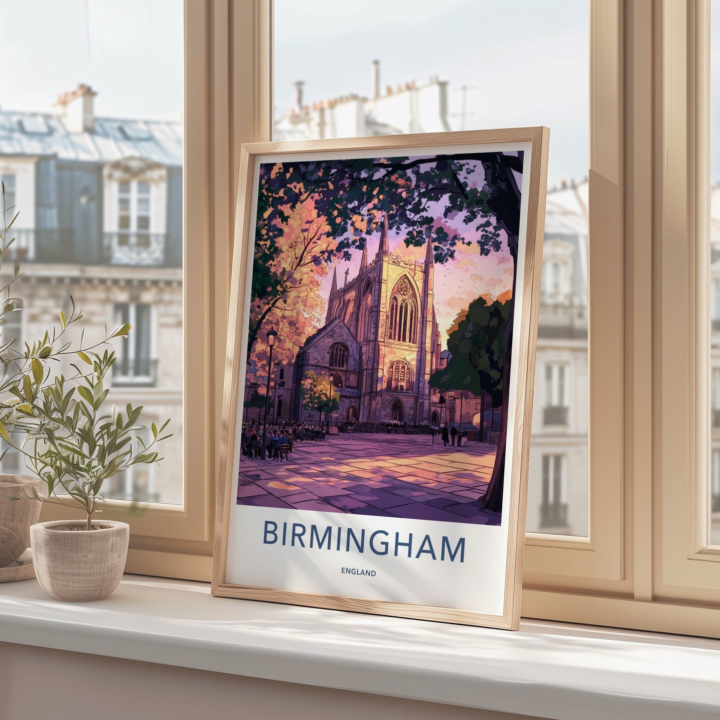 Birmingham Poster - England Travel Art - Gothic Church Square Home Decor
