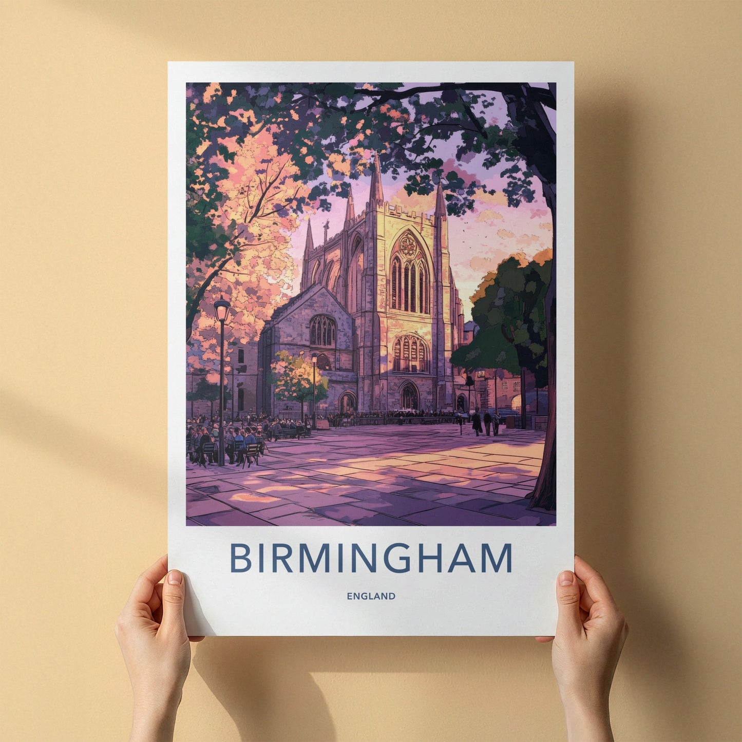 Birmingham Poster - England Travel Art - Gothic Church Square Home Decor