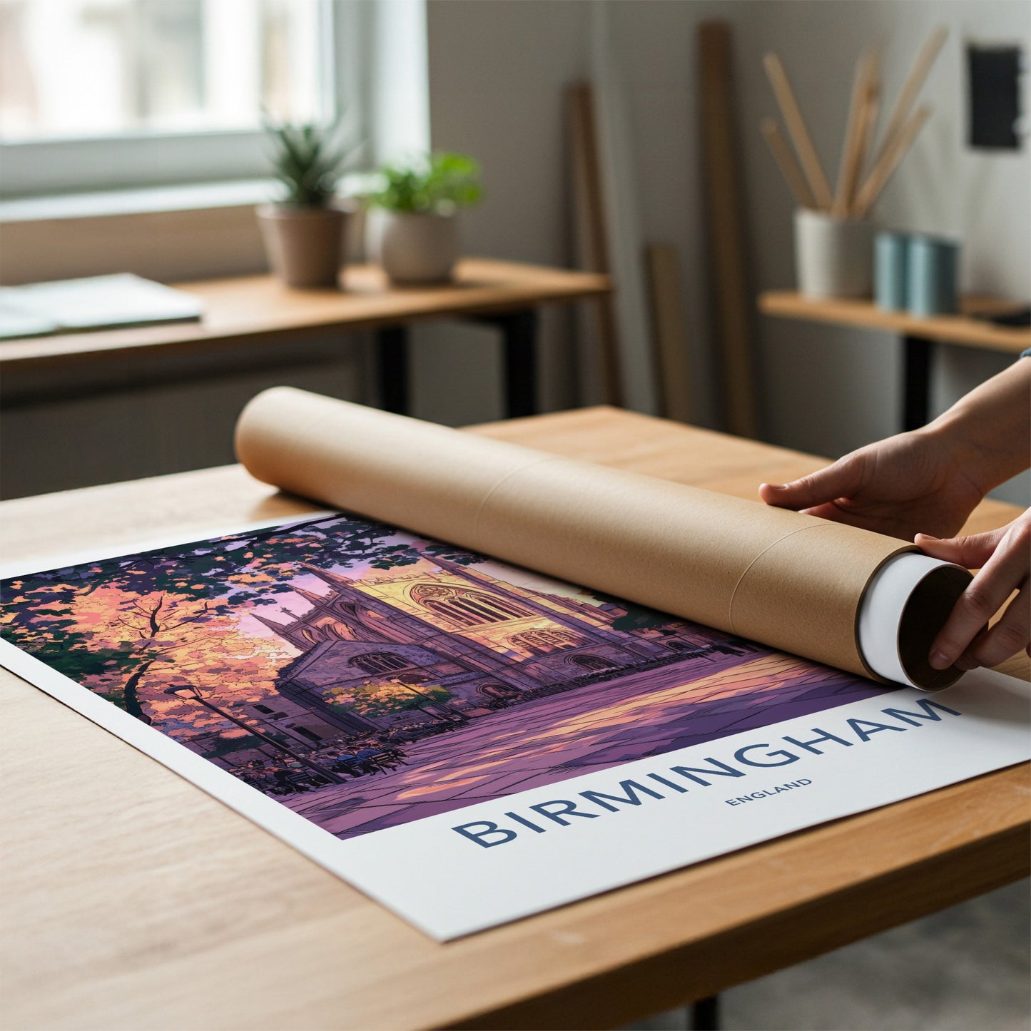 Birmingham Poster - England Travel Art - Gothic Church Square Home Decor