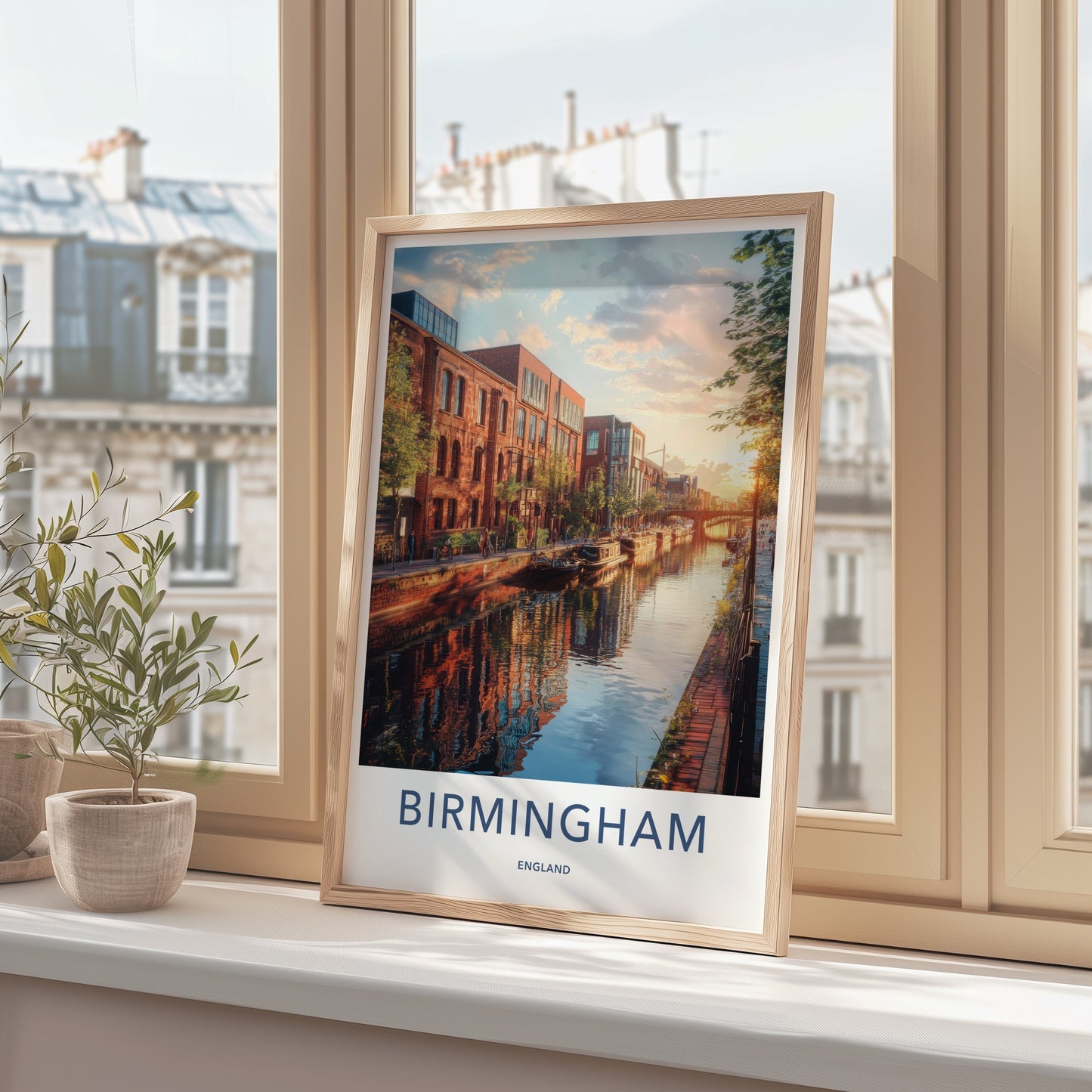 Birmingham Poster - England Travel Art - Urban Canal Sunset Home Decor