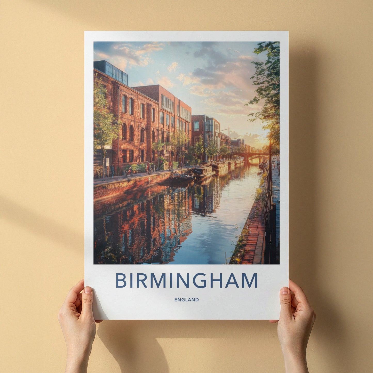Birmingham Poster - England Travel Art - Urban Canal Sunset Home Decor