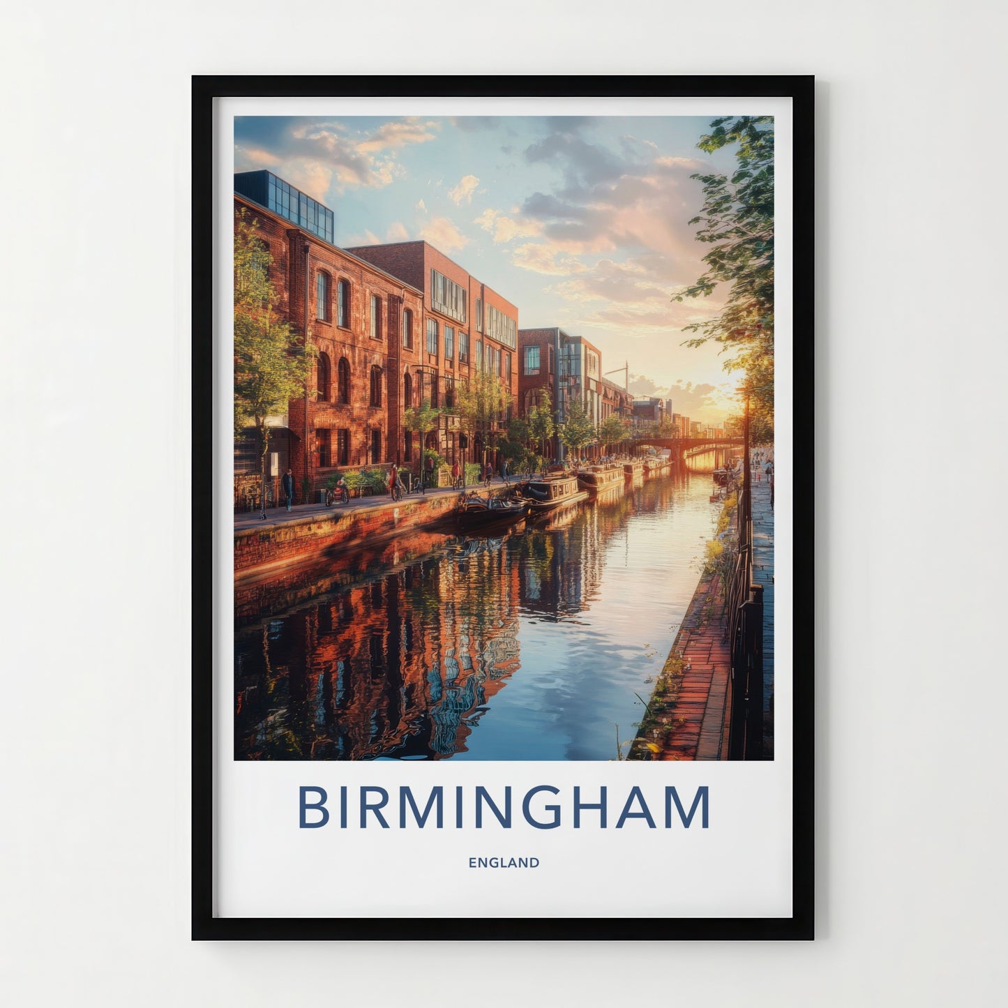 Birmingham Poster - England Travel Art - Urban Canal Sunset Home Decor