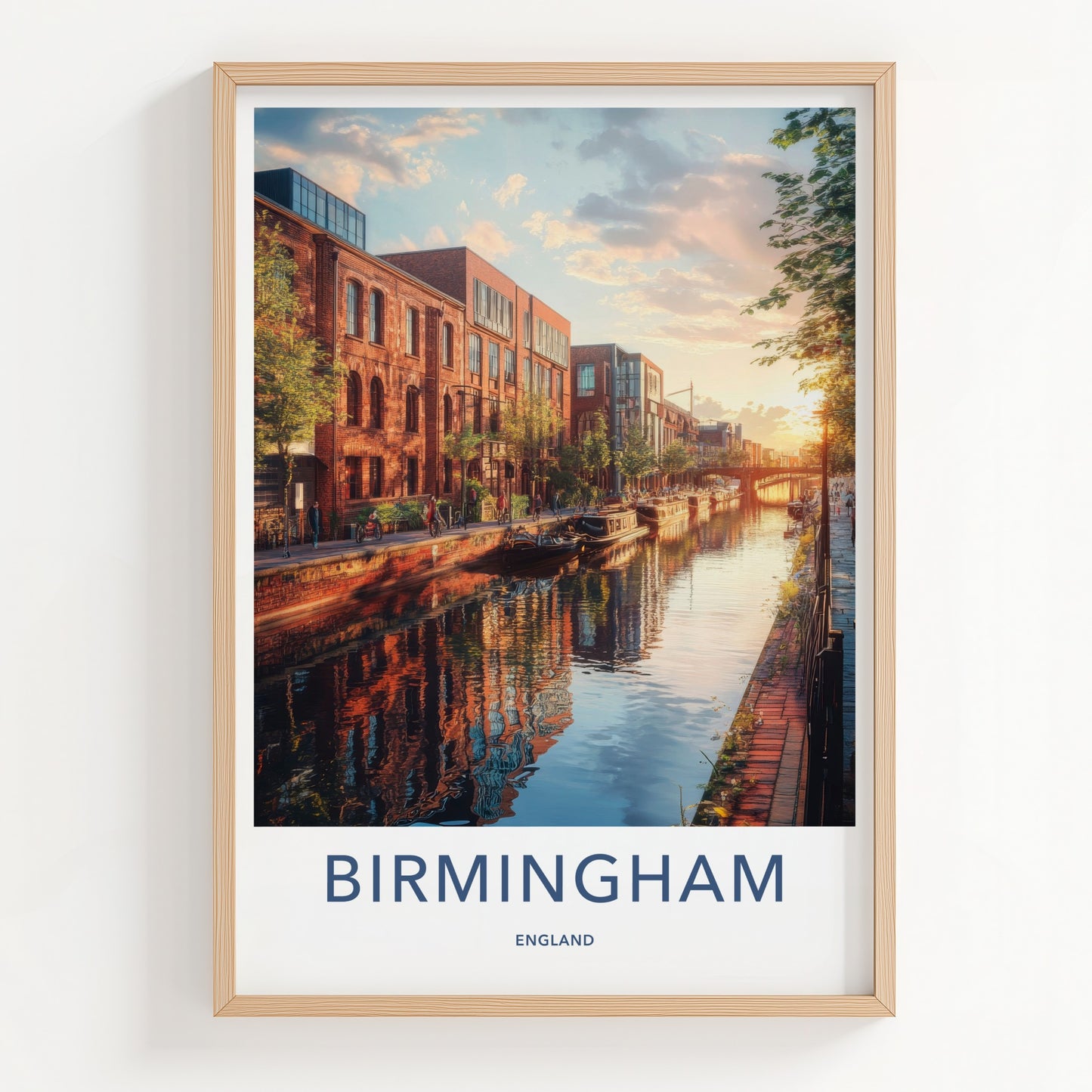 Birmingham Poster - England Travel Art - Urban Canal Sunset Home Decor