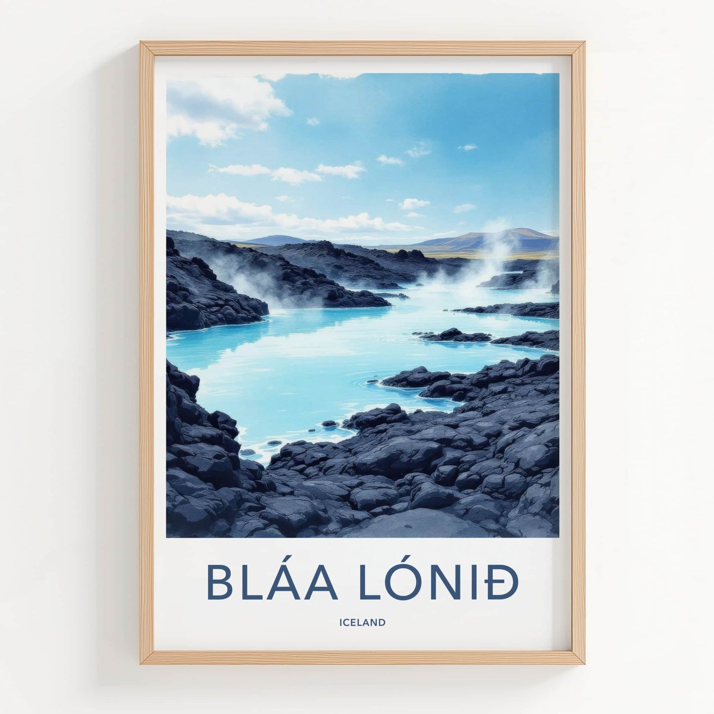 Blaa Lonid Poster - Iceland Travel Art - Steaming Blue Waters Home Decor
