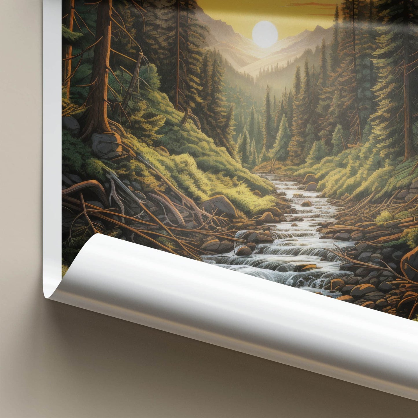 Black Forest Poster - Germany Travel Art - Forest River Sunset Home Decor