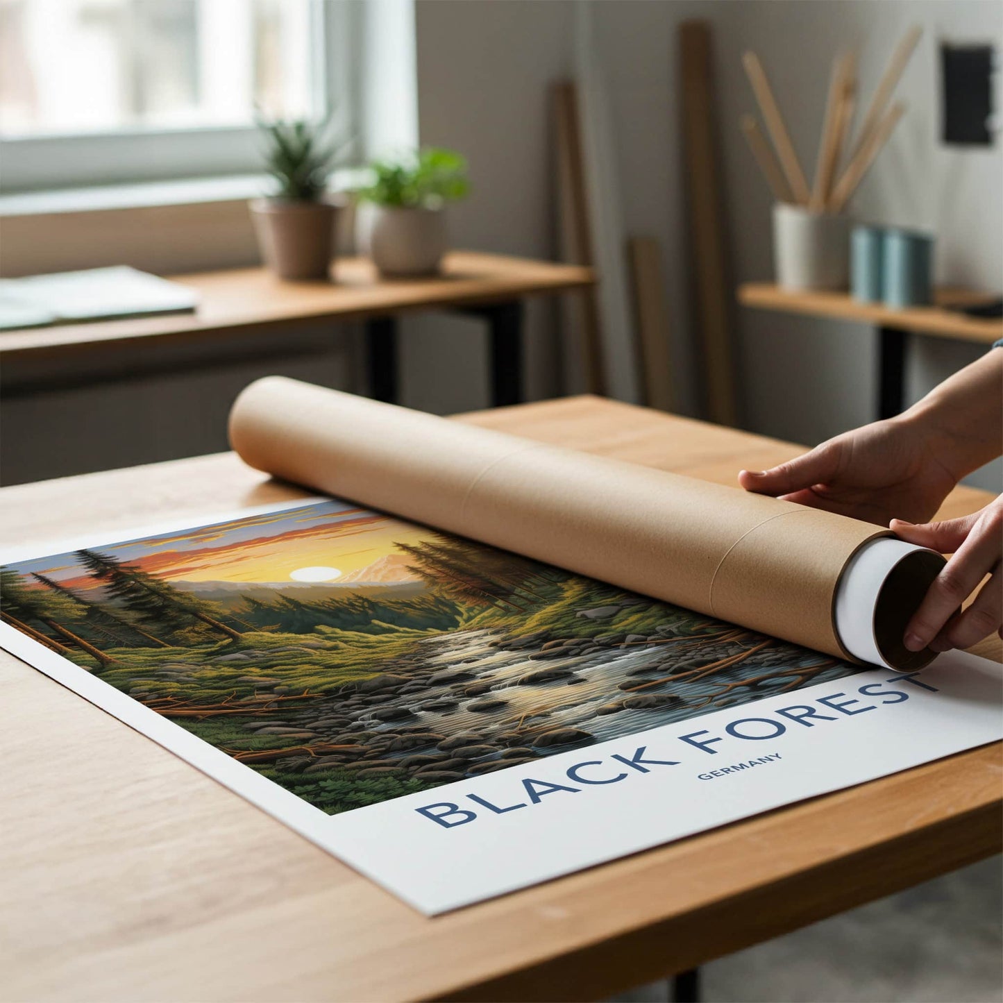 BLACK FOREST Poster - GERMANY Travel Art - Golden Sunset Stream Home Decor