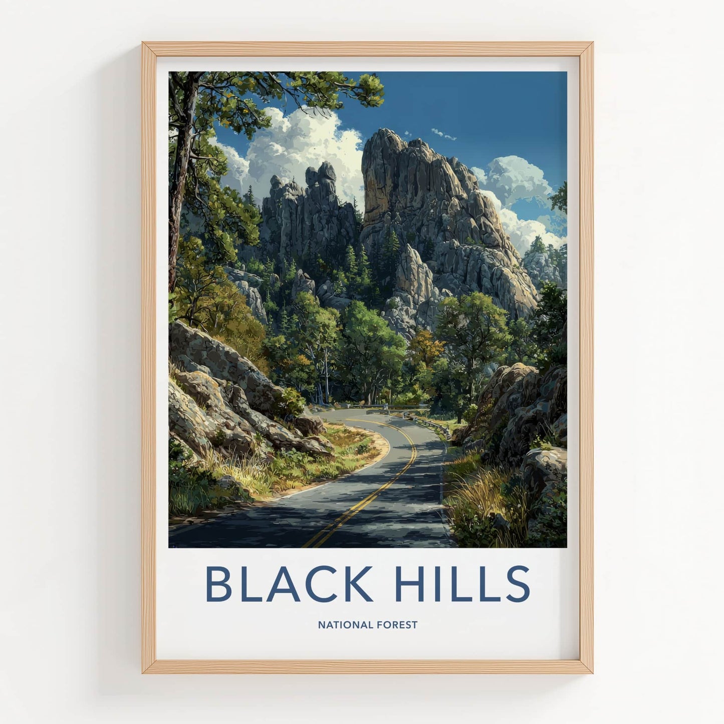 Black Hills Poster - South Dakota Travel Art - Forest Road Rocks Home Decor