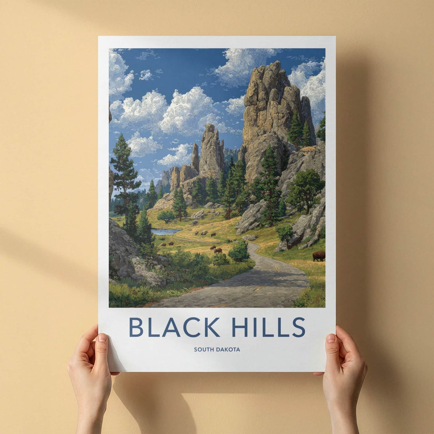 Black Hills Poster - South Dakota Travel Art - Rocky Spires Bison Home Decor