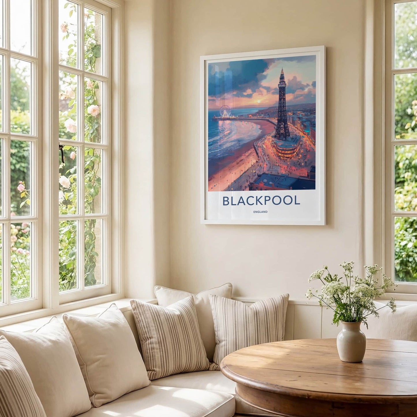 Blackpool Poster - England Art Print - Coastal Evening Scene Wall Decor