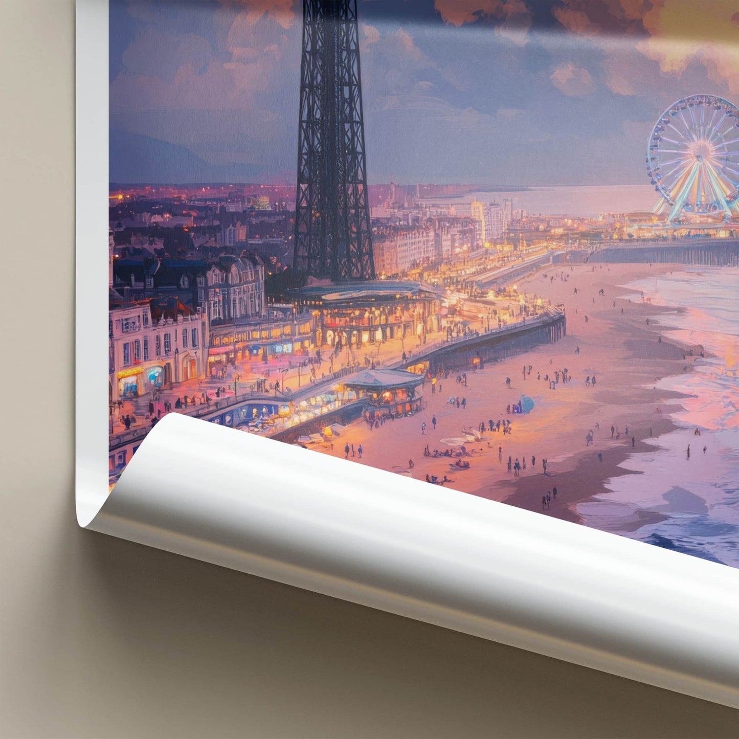 Blackpool Poster - England Art Print - Lively Beachfront Evening Home Decor